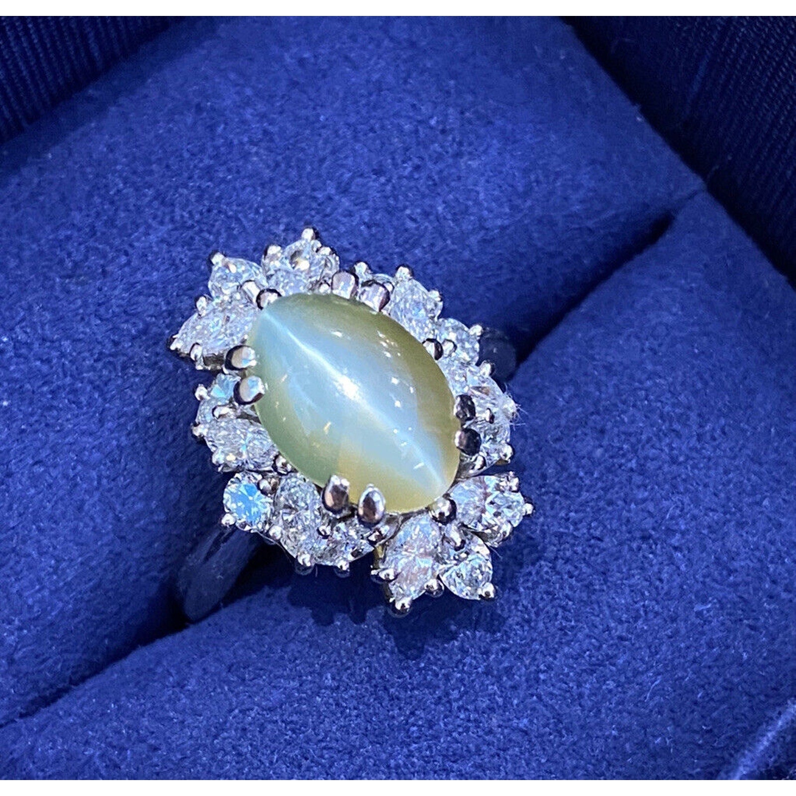 Cat's Eye Chrysoberyl and Diamond Ring in Platinum