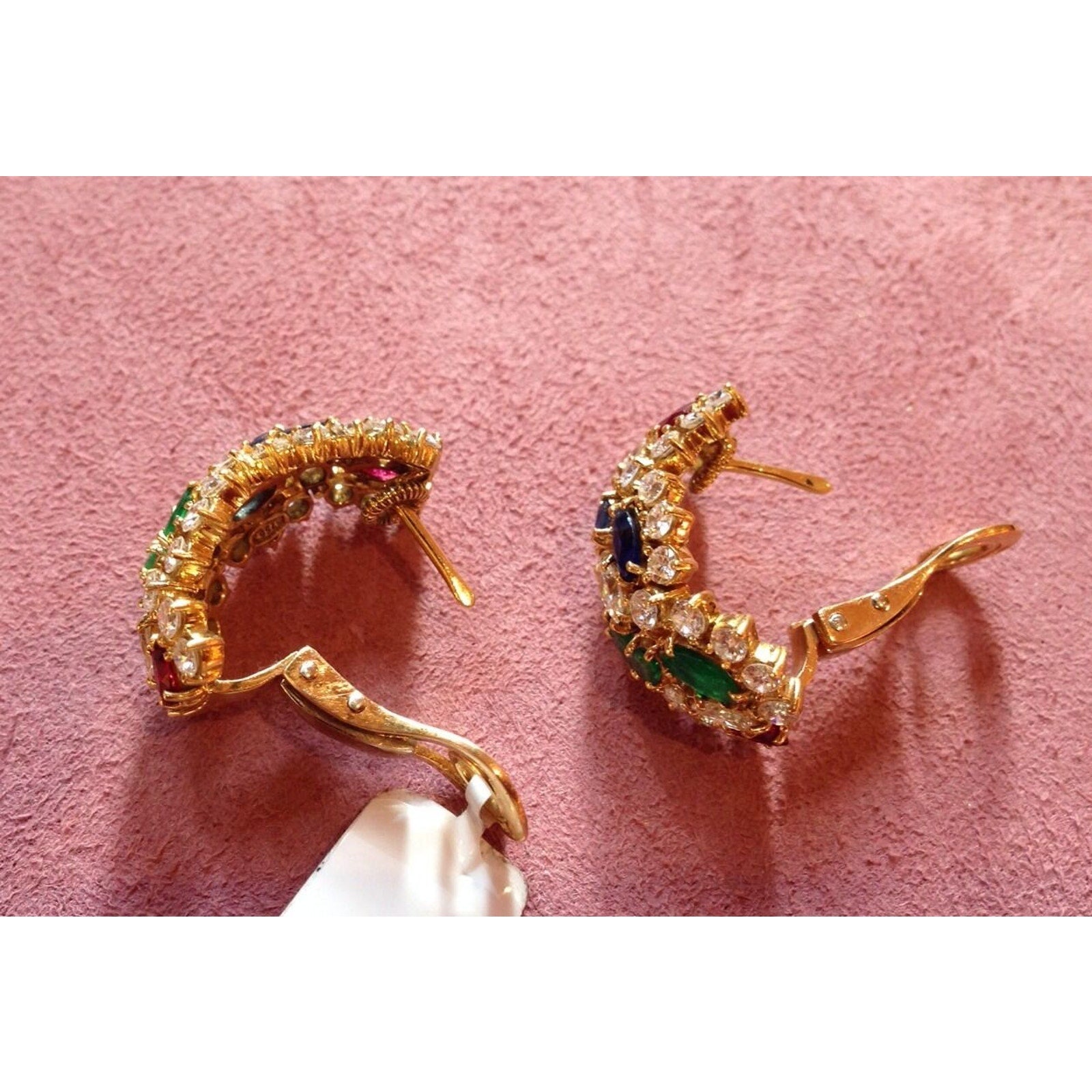 5.45 ct Ruby, Emerald, Sapphire & Diamond Earrings in 18k Yellow Gold