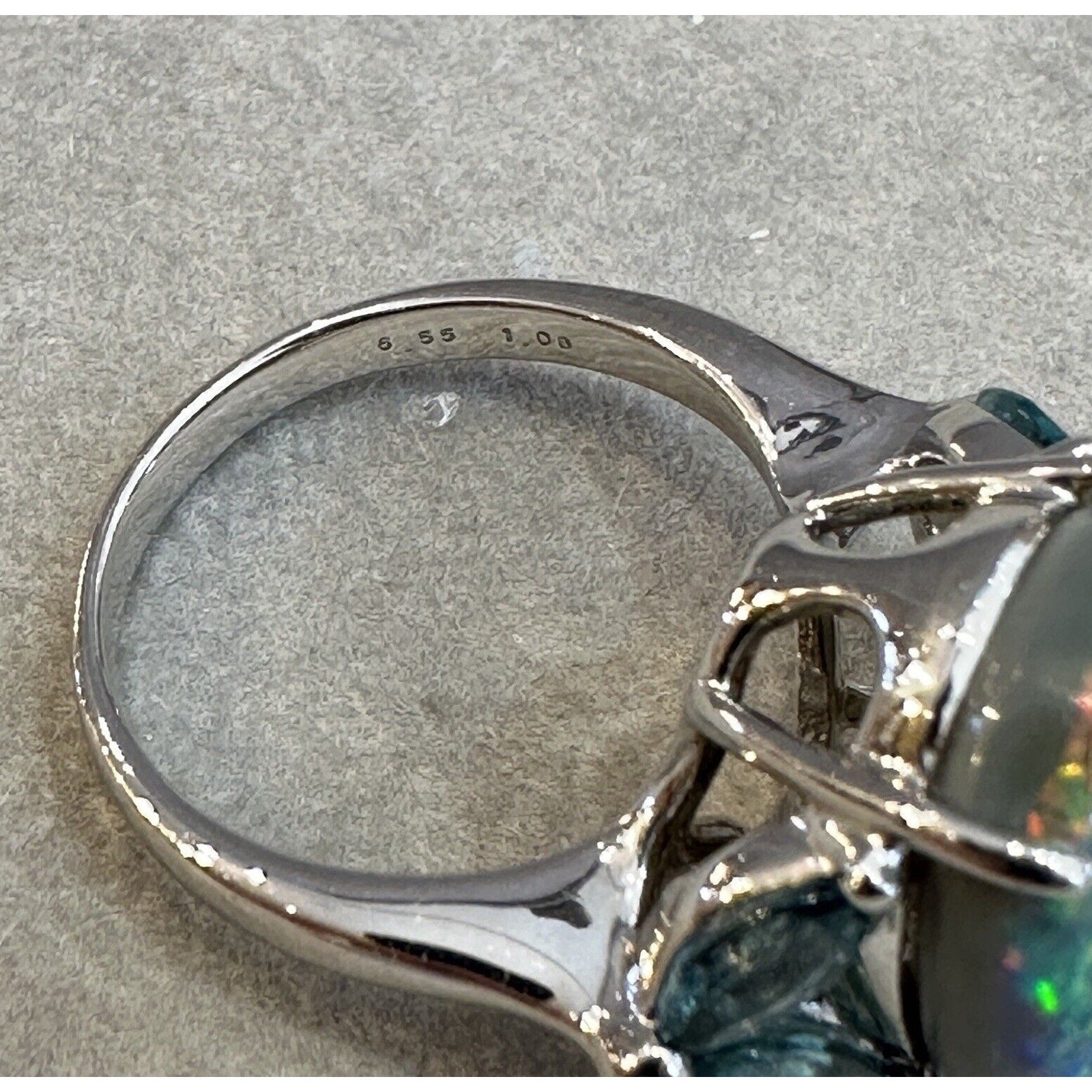 GIA 6.55 ct Black Opal & Aquamarine Ring in Platinum
