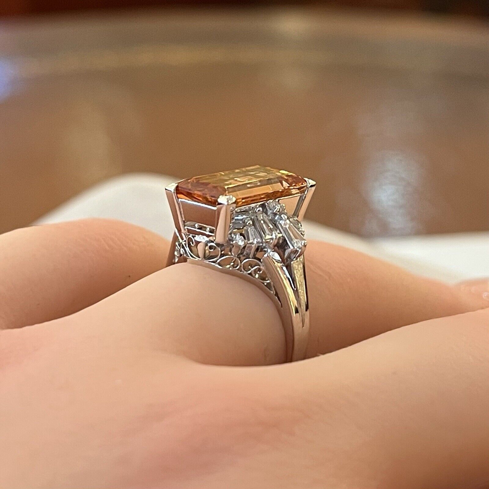 Imperial Topaz 4.98 ct and Diamond Ring in Platinum