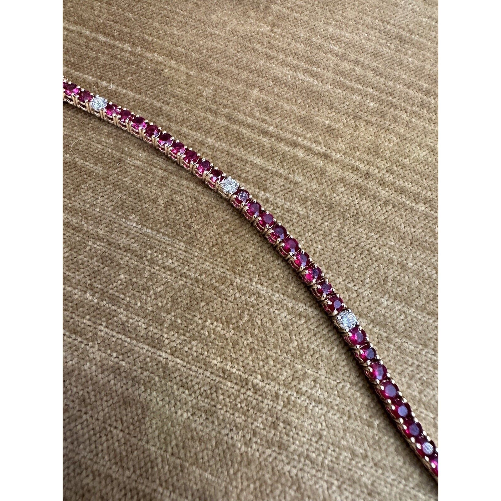 Unheated Ruby and Diamond Line Tennis Bracelet in 18k Yellow Gold