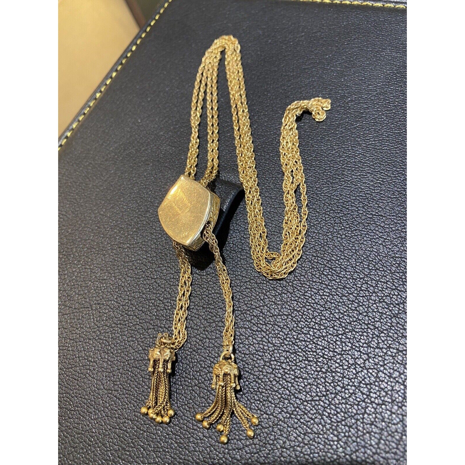 Vintage 28" Slide Tassel Necklace with Opals in 14k Yellow Gold