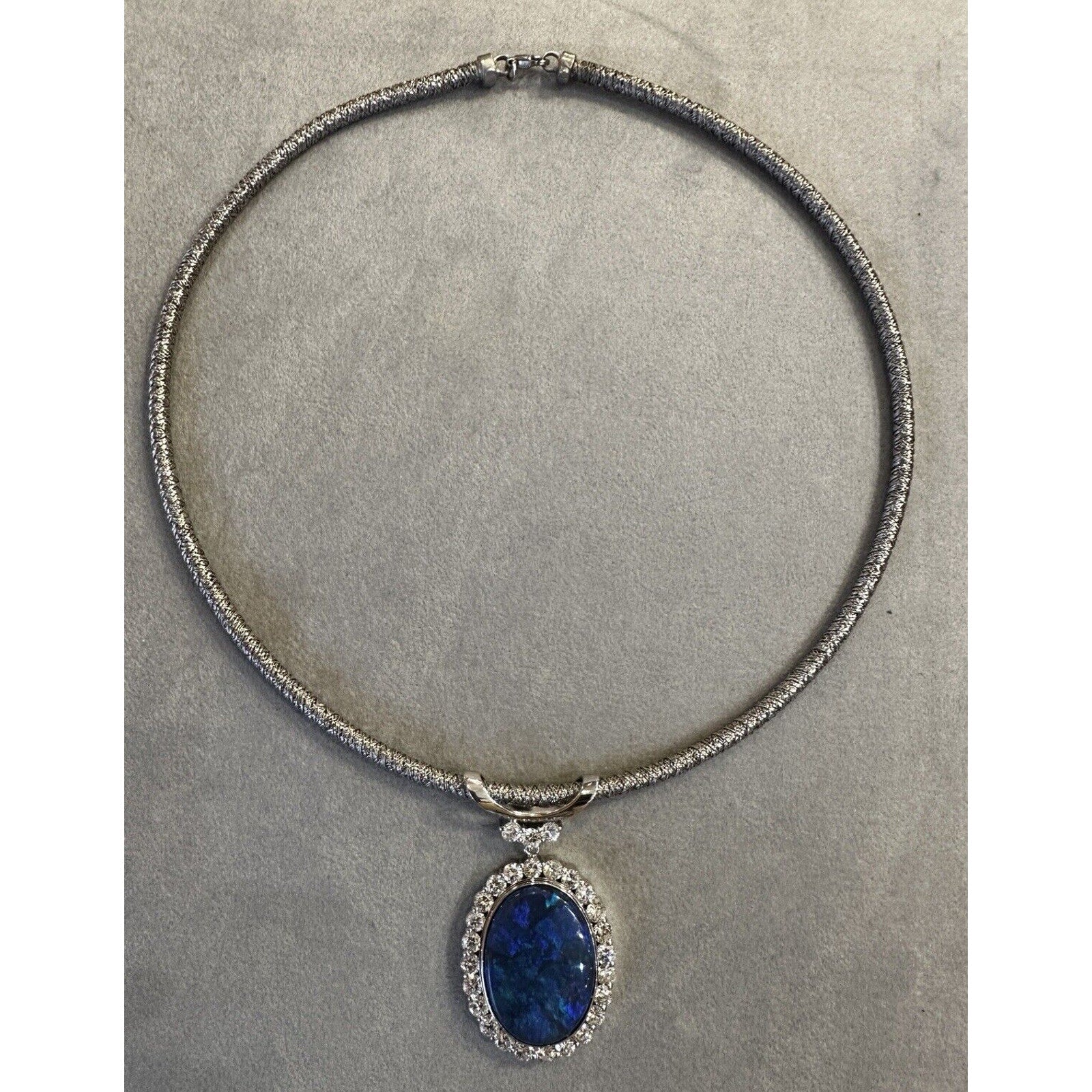 GIA Certified Black Opal and Diamond Pendant Necklace in Platinum/18k Gold