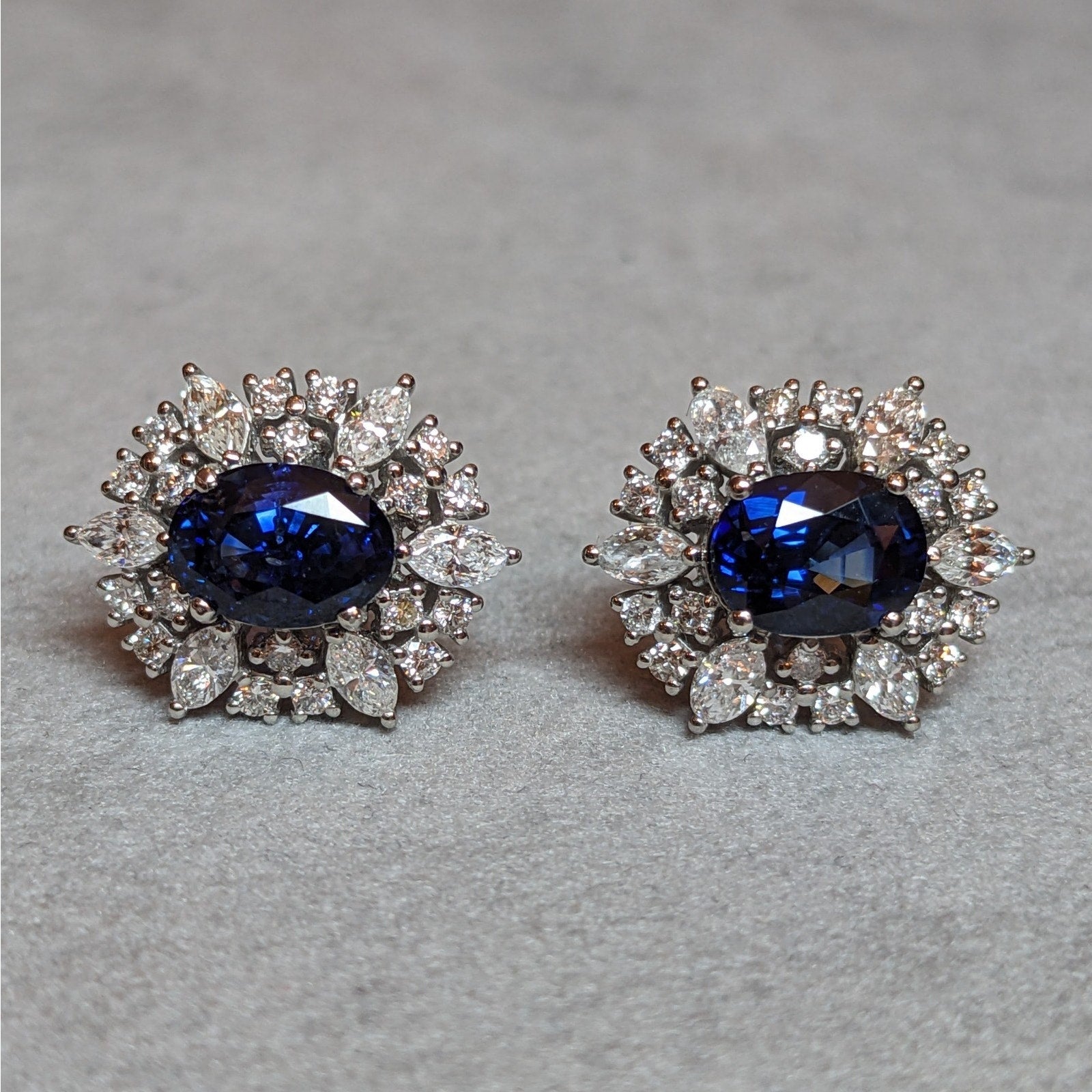 Sapphire and Diamond Stud Earrings in Platinum & 14k White Gold