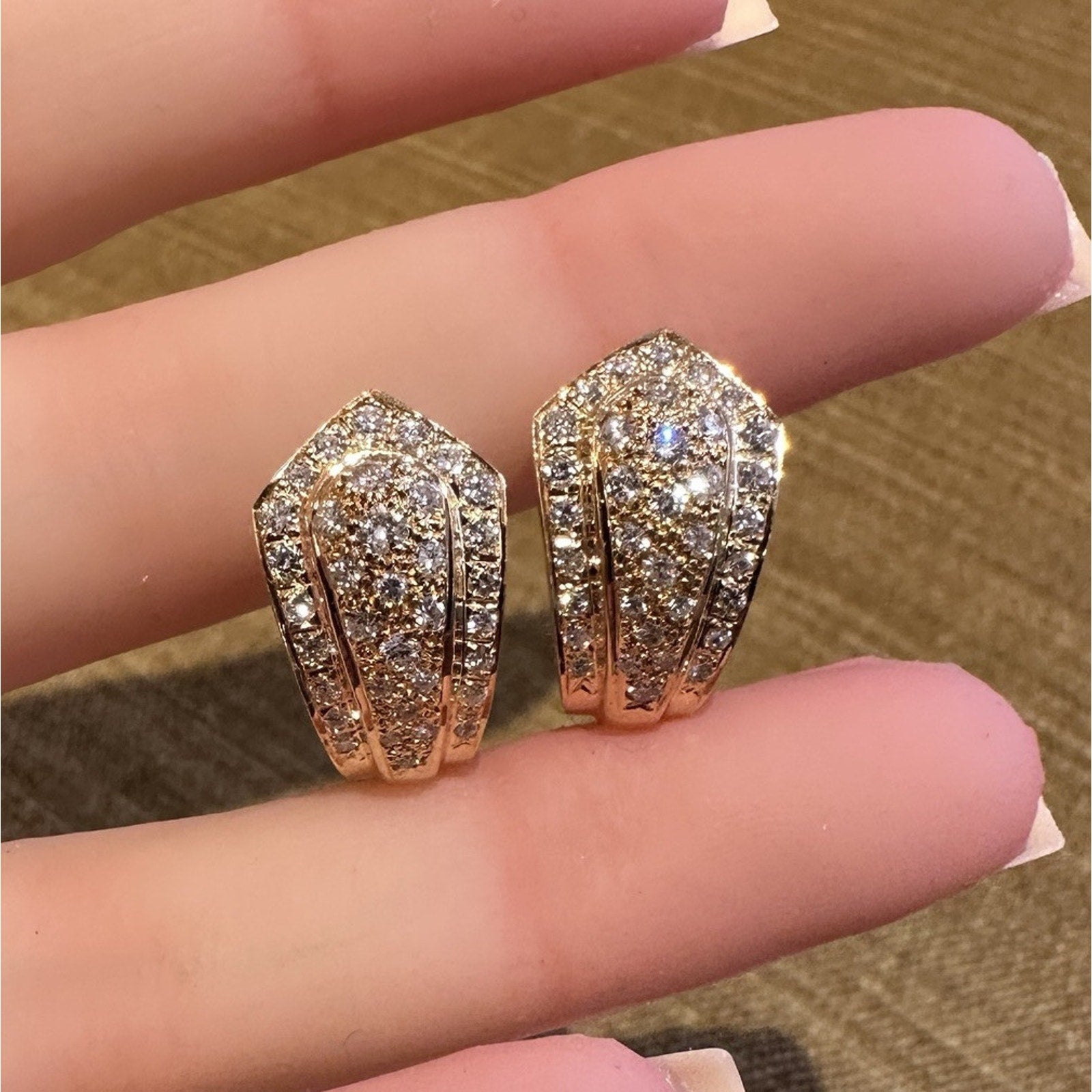 Natural Pave Diamond Half Hoop Earrings 1.10cttw in 18k Yellow Gold