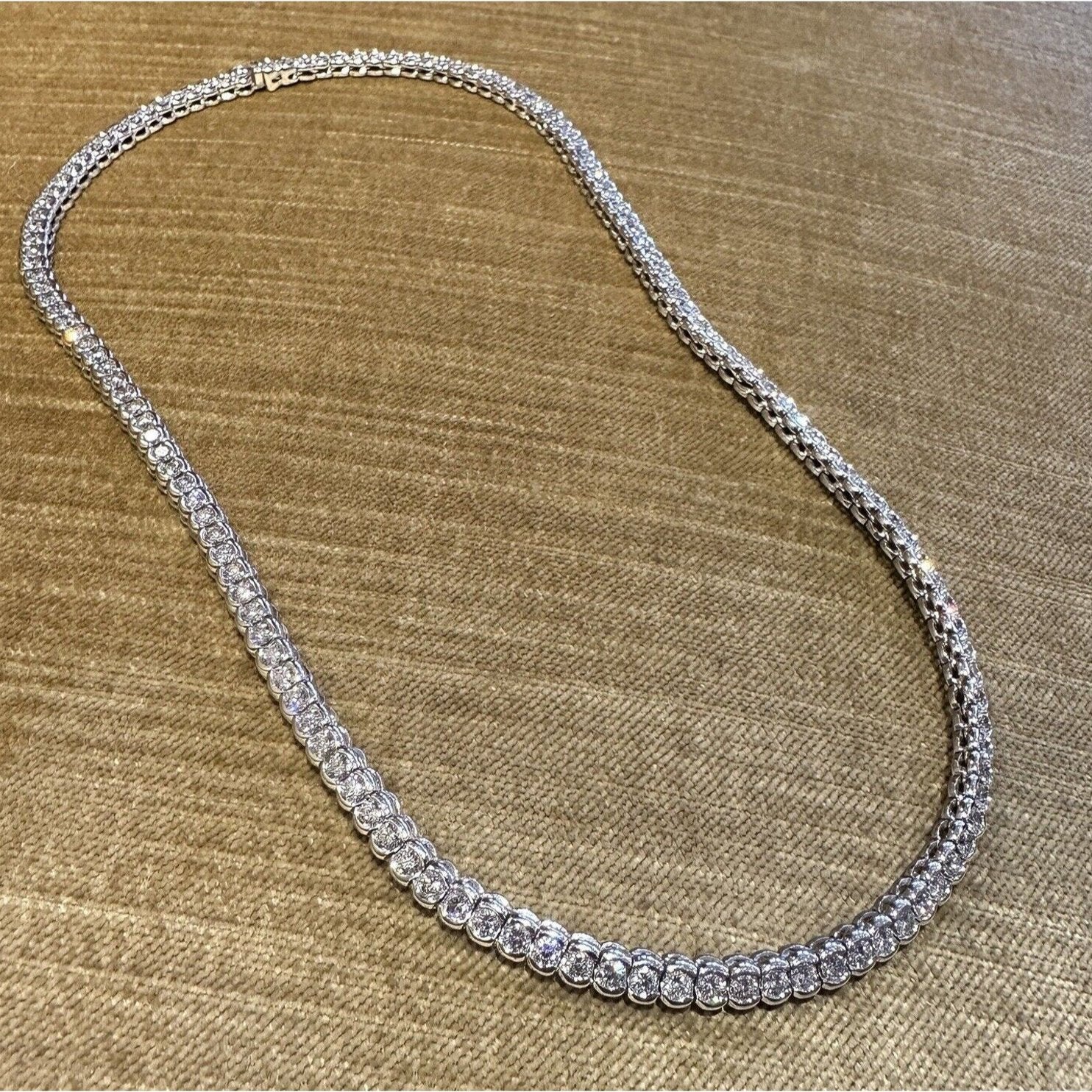 Natural Round Diamond Tennis Necklace 10.00 carat total weight in 18k White Gold