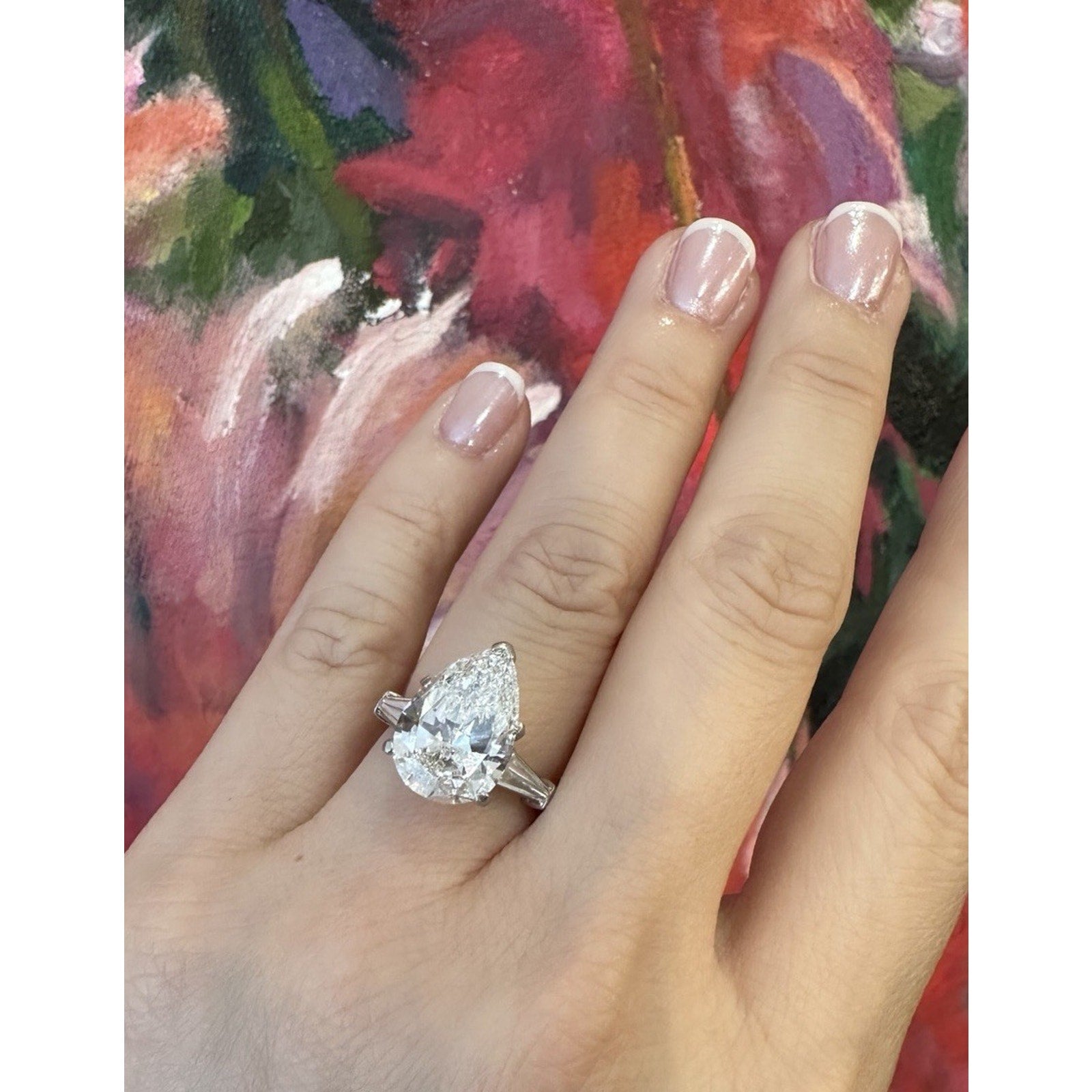 GIA 5.01 carat H-SI1 Pear Shape Diamond Three-Stone Ring in Platinum