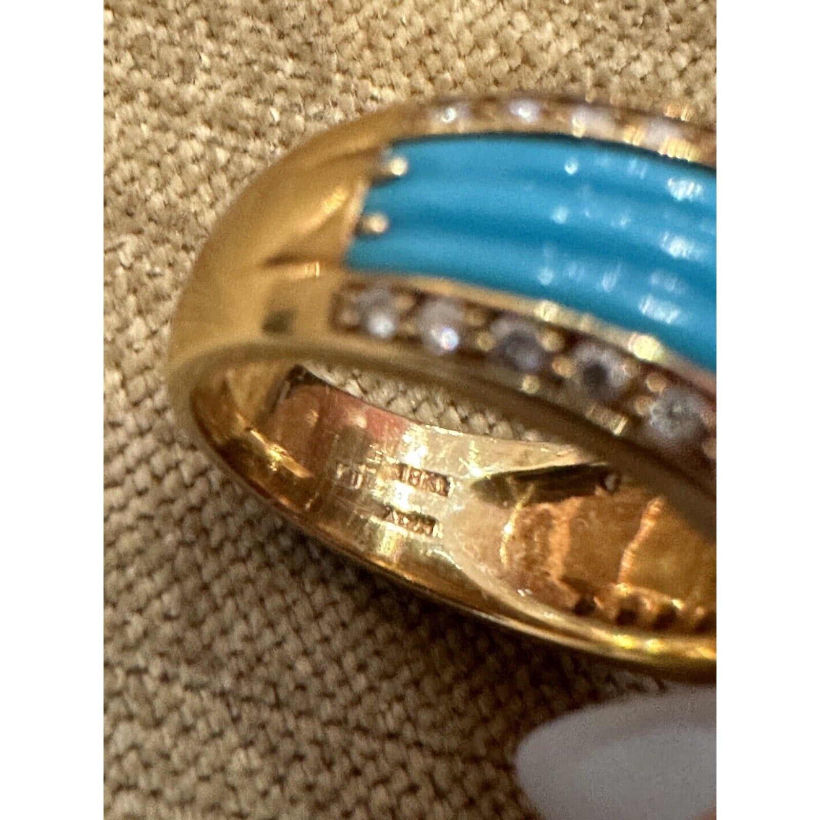 Estate Turquoise and Diamond Band Ring in 18k Yellow Gold
