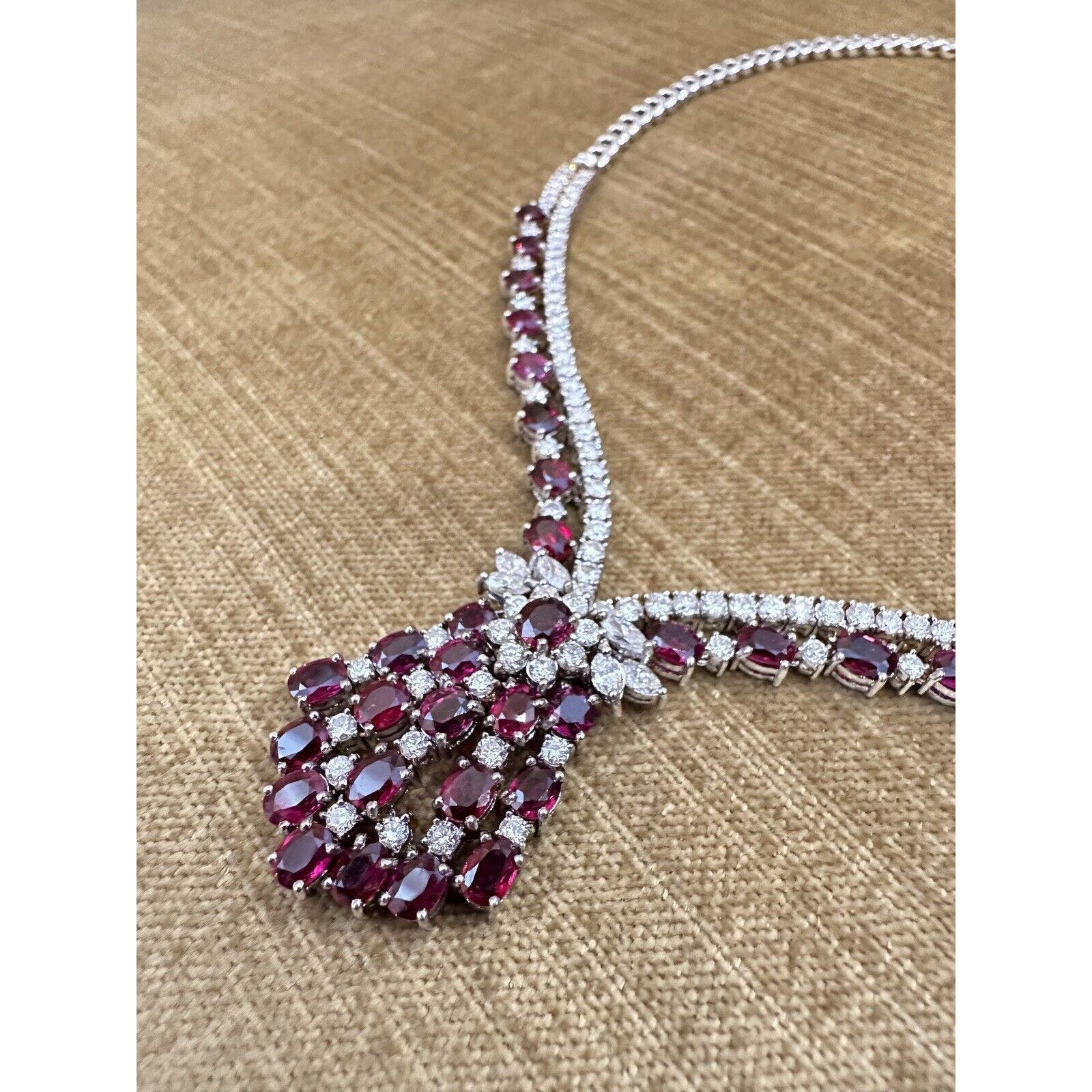 Vintage Ruby and Diamond Necklace in 18k White Gold - HM2491N