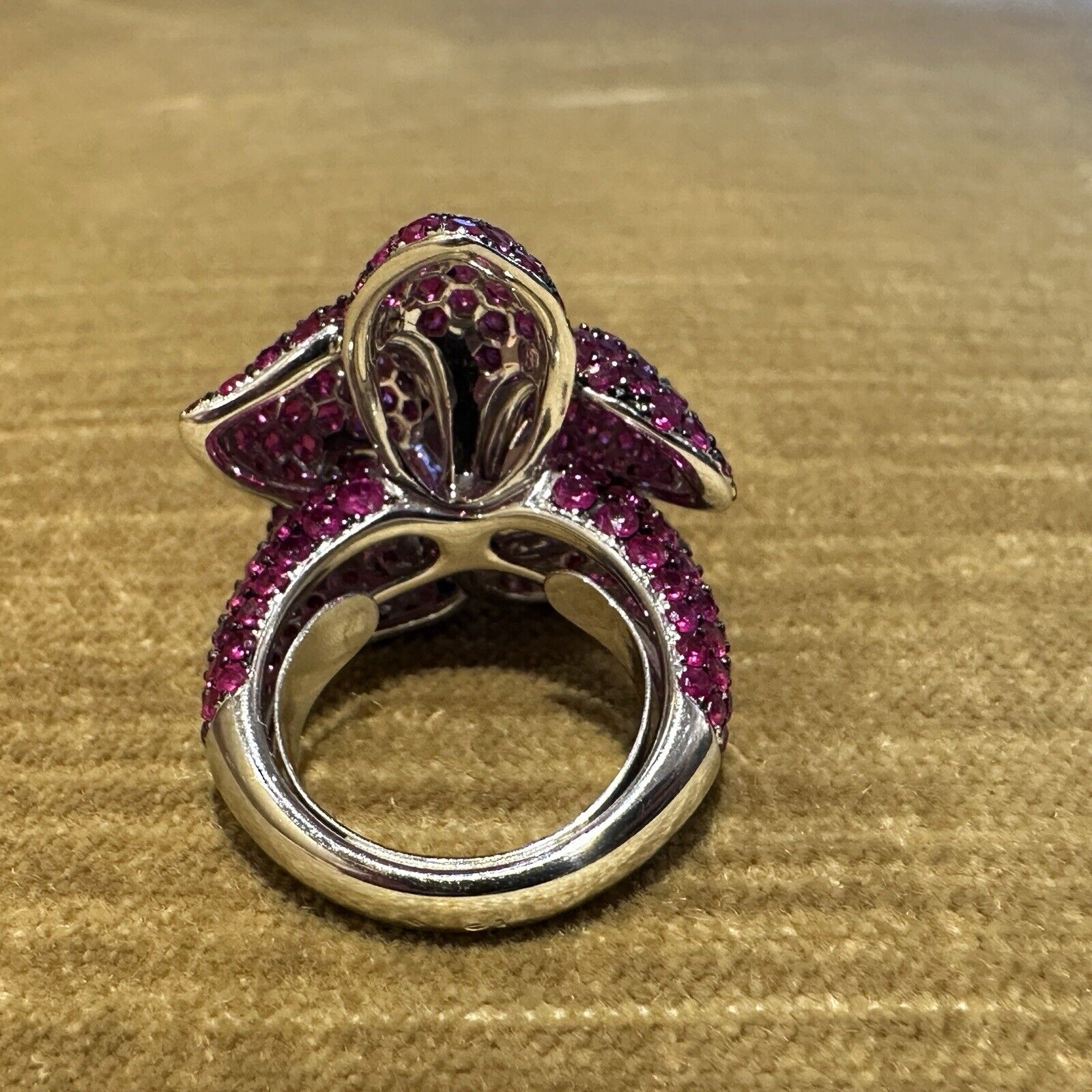 Ruby and Amethyst Flower Cocktail Ring in 18k White Gold