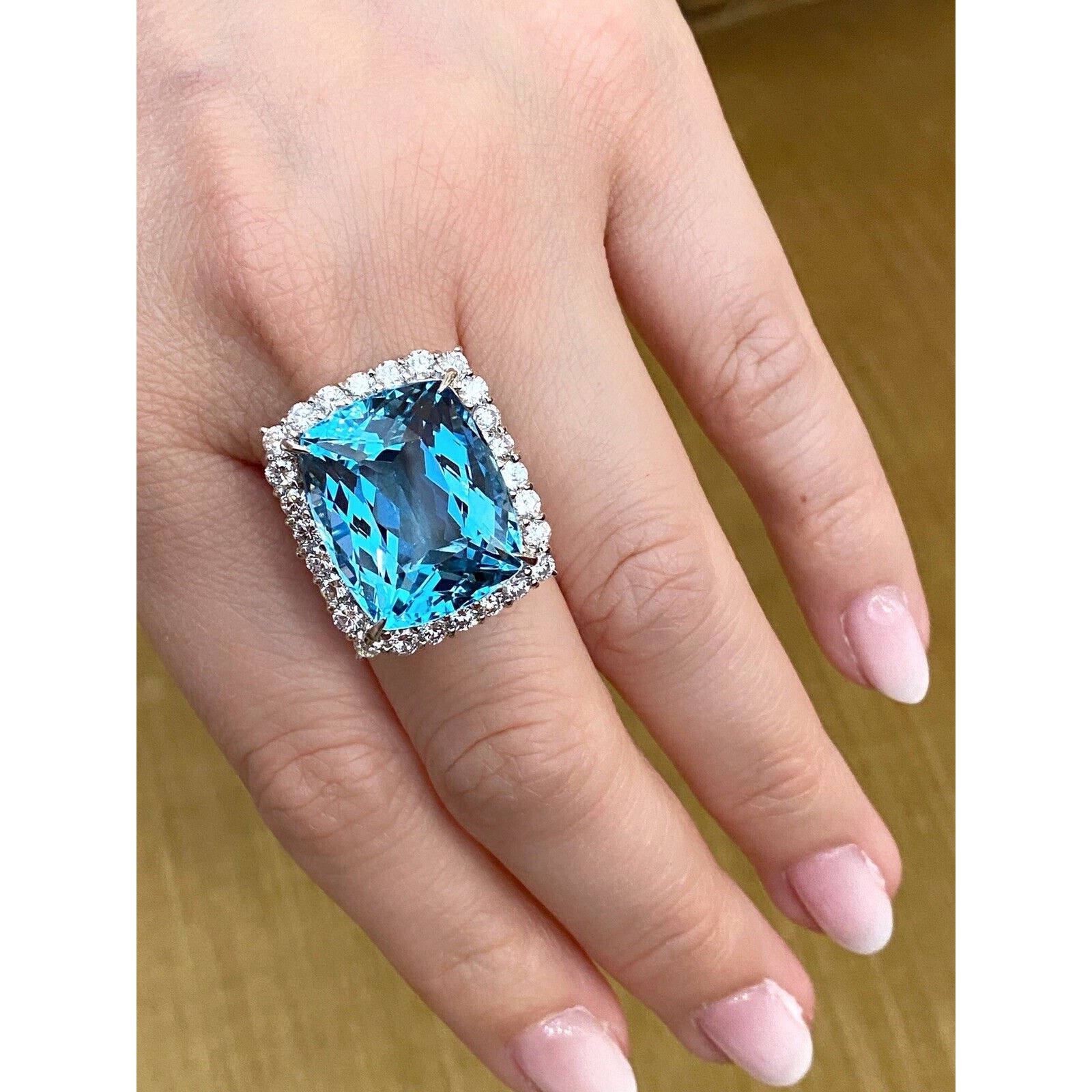 GIA 25.47 ct Aquamarine and Diamond Ring in Platinum - HM2371RN