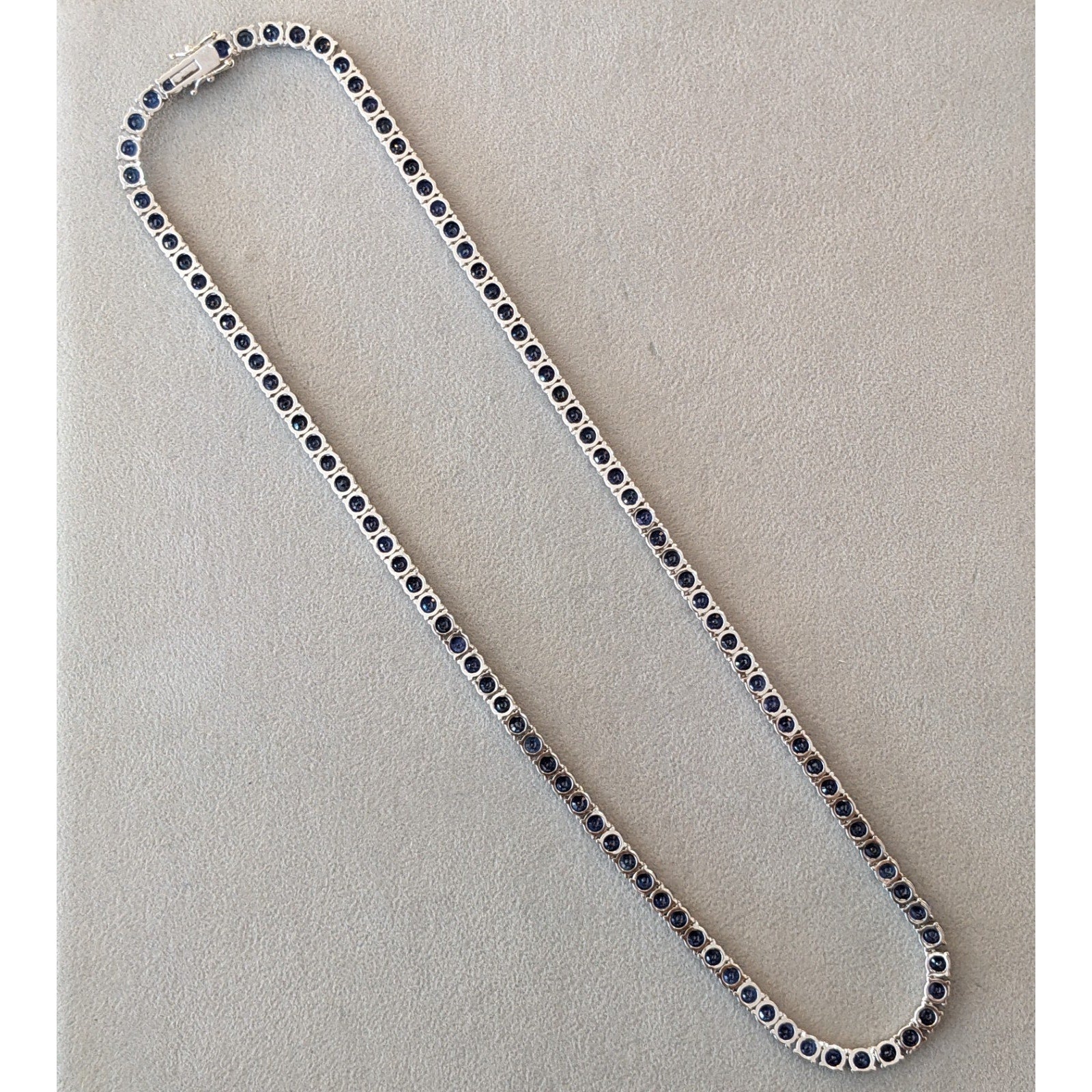 Natural Blue Sapphire Riviera Tennis Necklace 20" long in 14k White Gold