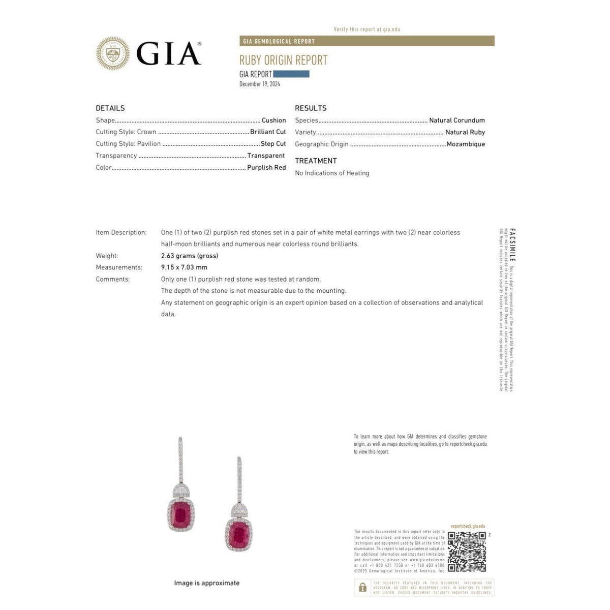 GIA Unheated Cushion Ruby & Diamond Drop Earrings in 18k White Gold