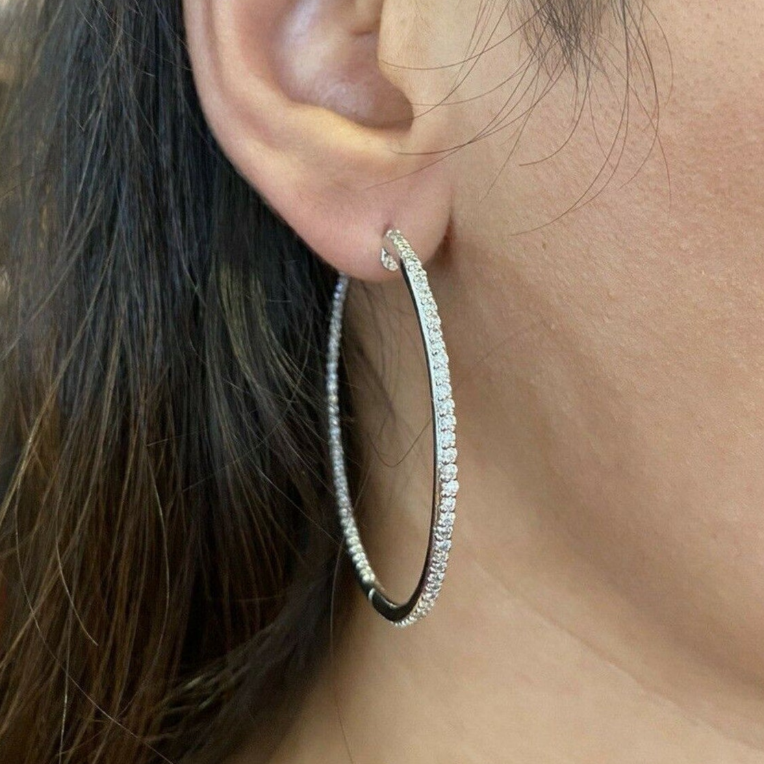 2.46 ct Inside Out Round Diamond Large Hoop Earrings in 14k White Gold