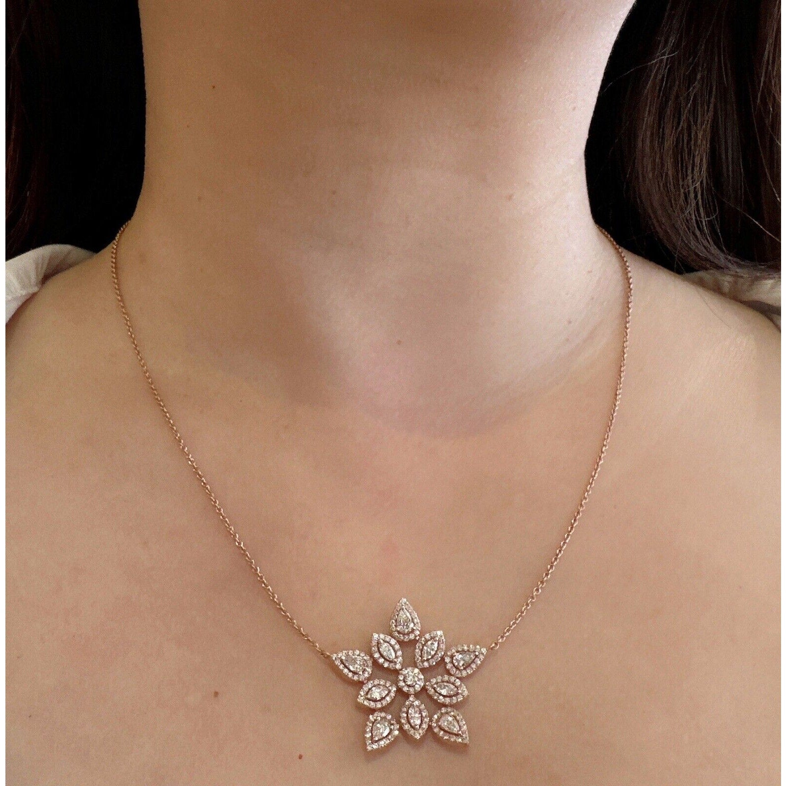 Natural Diamond Flower Pendant Necklace 2.49 cttw in 14k Rose Gold