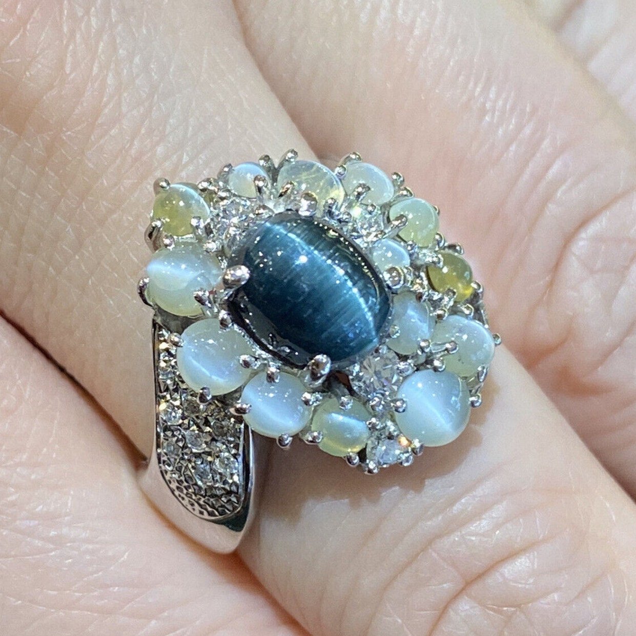 Cats Eye Tourmaline and Chrysoberyl Ring in Platinum