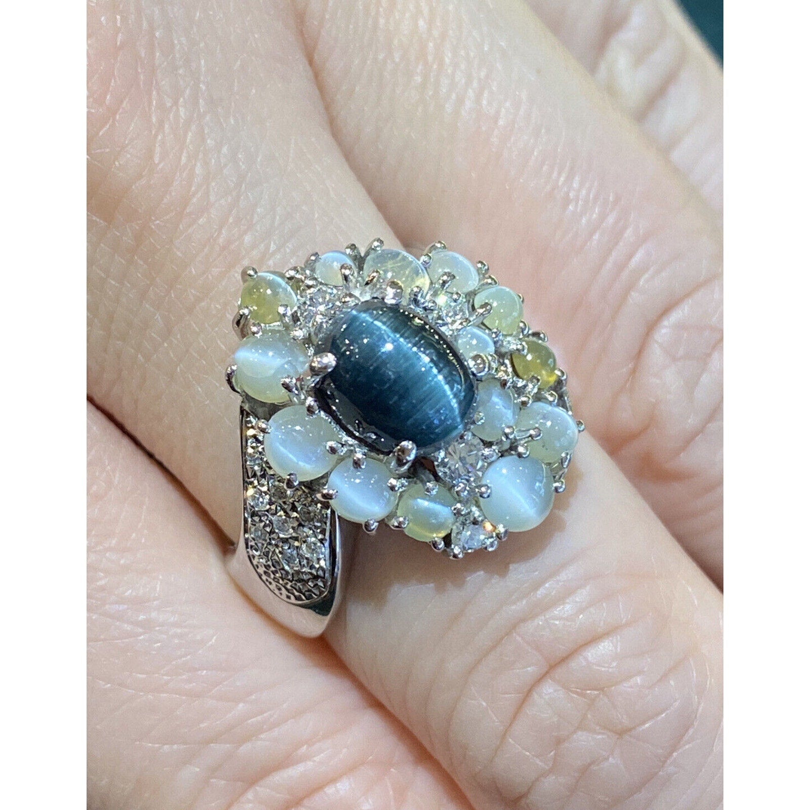 Cats Eye Tourmaline and Chrysoberyl Ring in Platinum