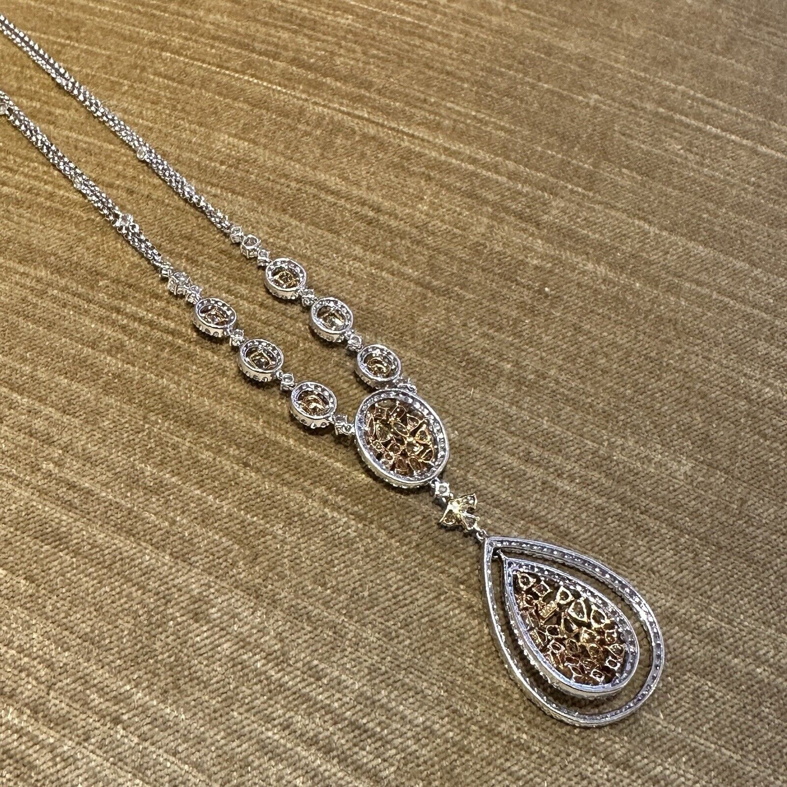 Natural Color Diamond Drop Pendant Necklace in 18k White and Yellow Gold