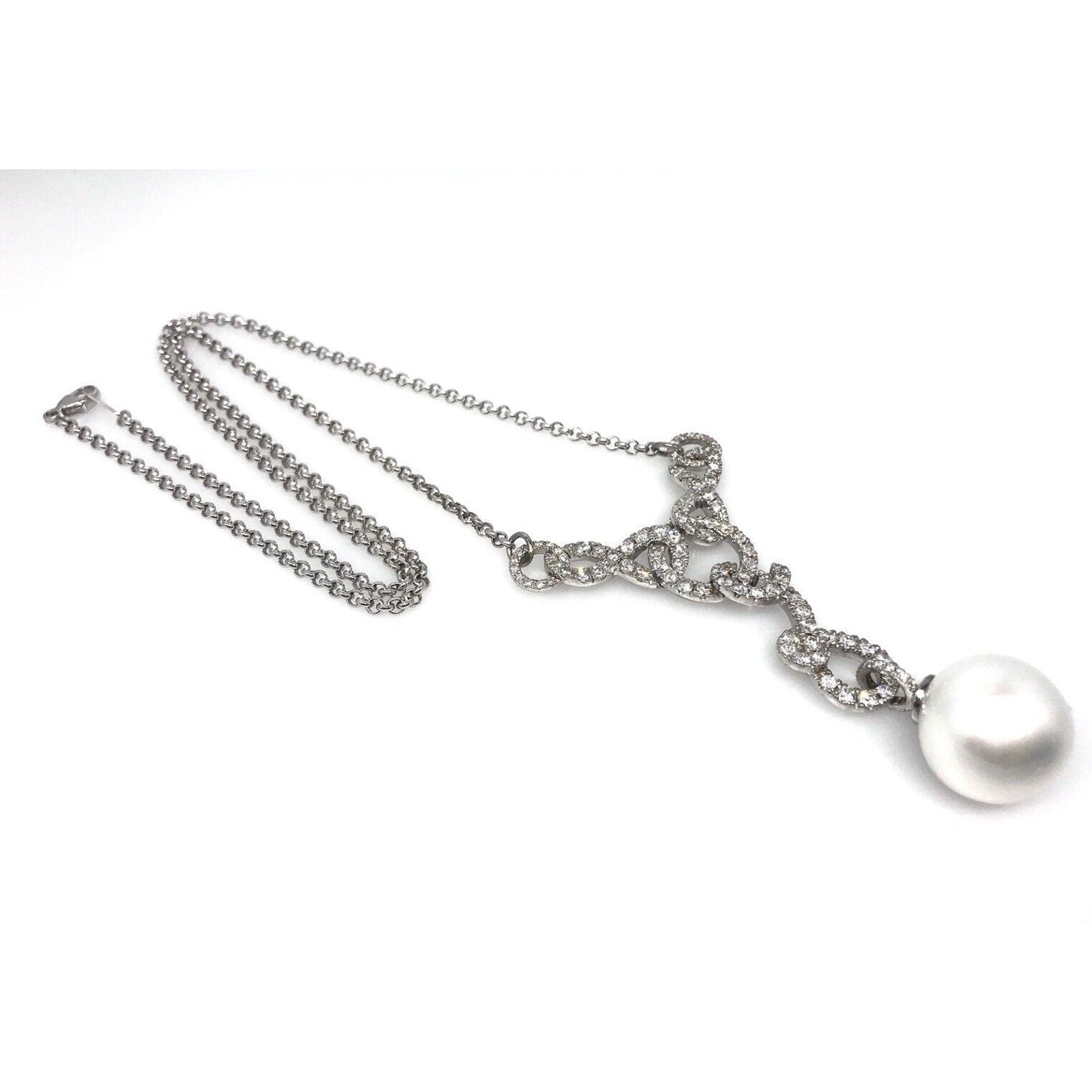 South Sea Pearl and Diamond Necklace Pendant in 18k White Gold - HM973E