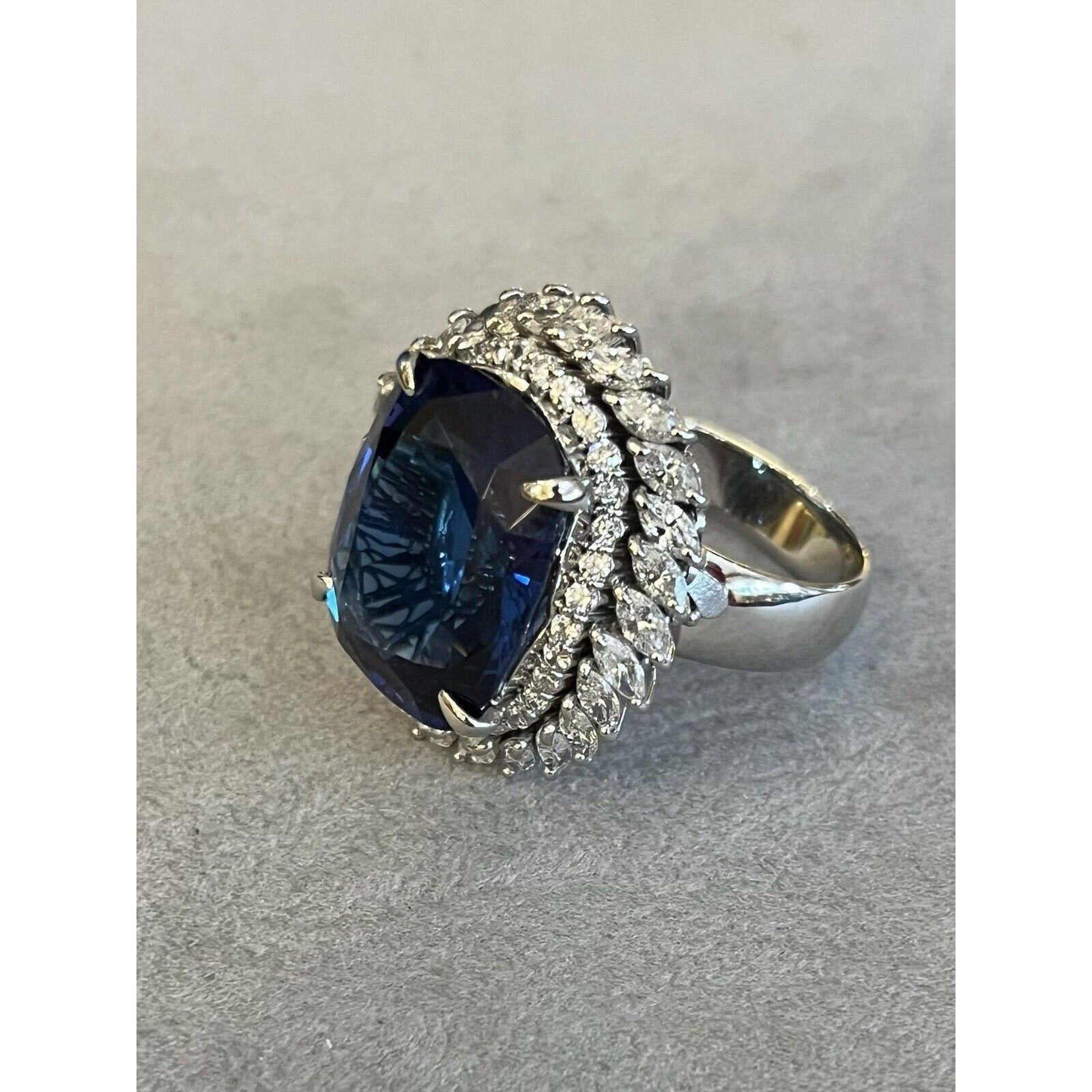 GIA Natural 16.63 ct Tanzanite and Diamond Ring in Platinum