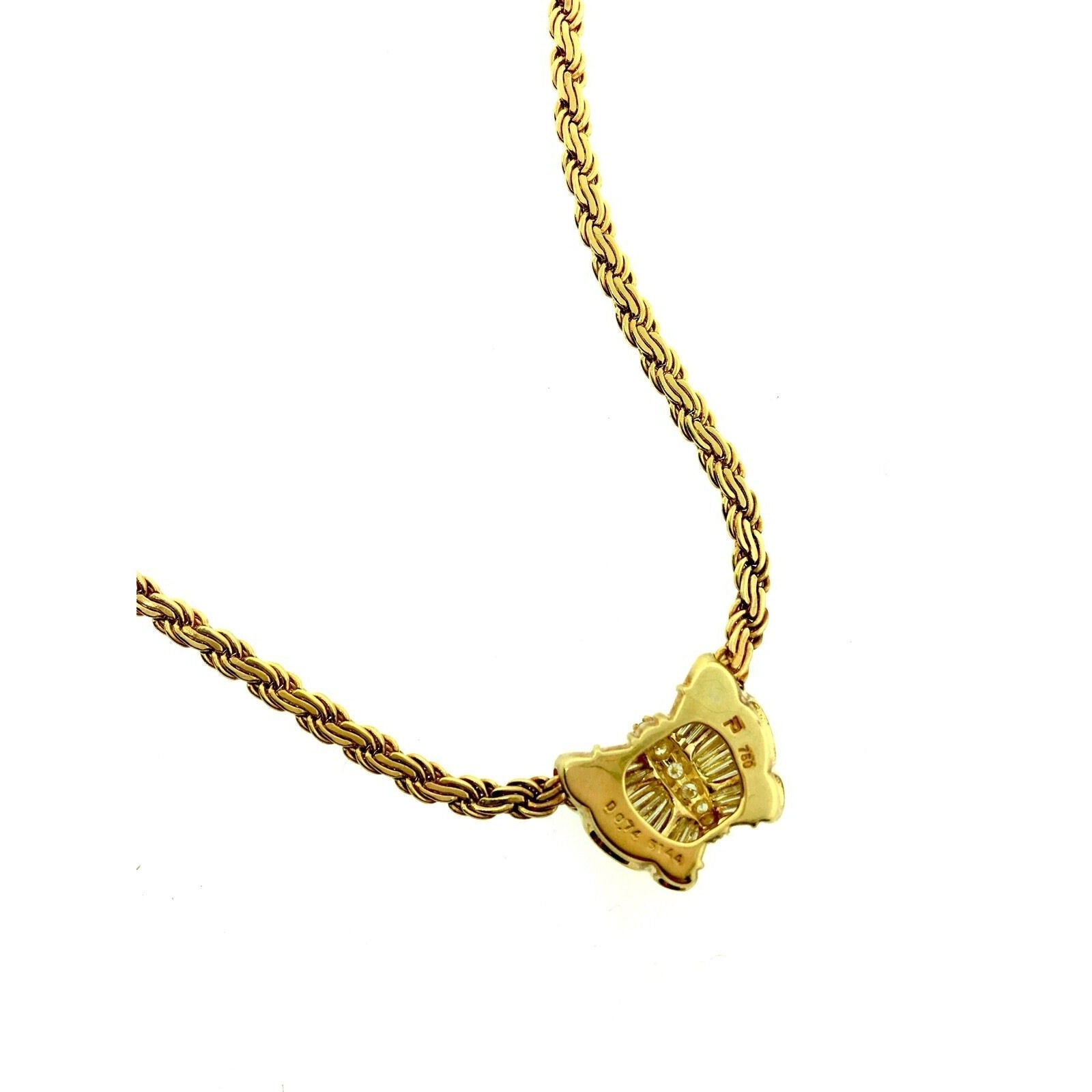 Diamond Pendant Necklace with Baguettes, 17 inches in 18k Yellow Gold