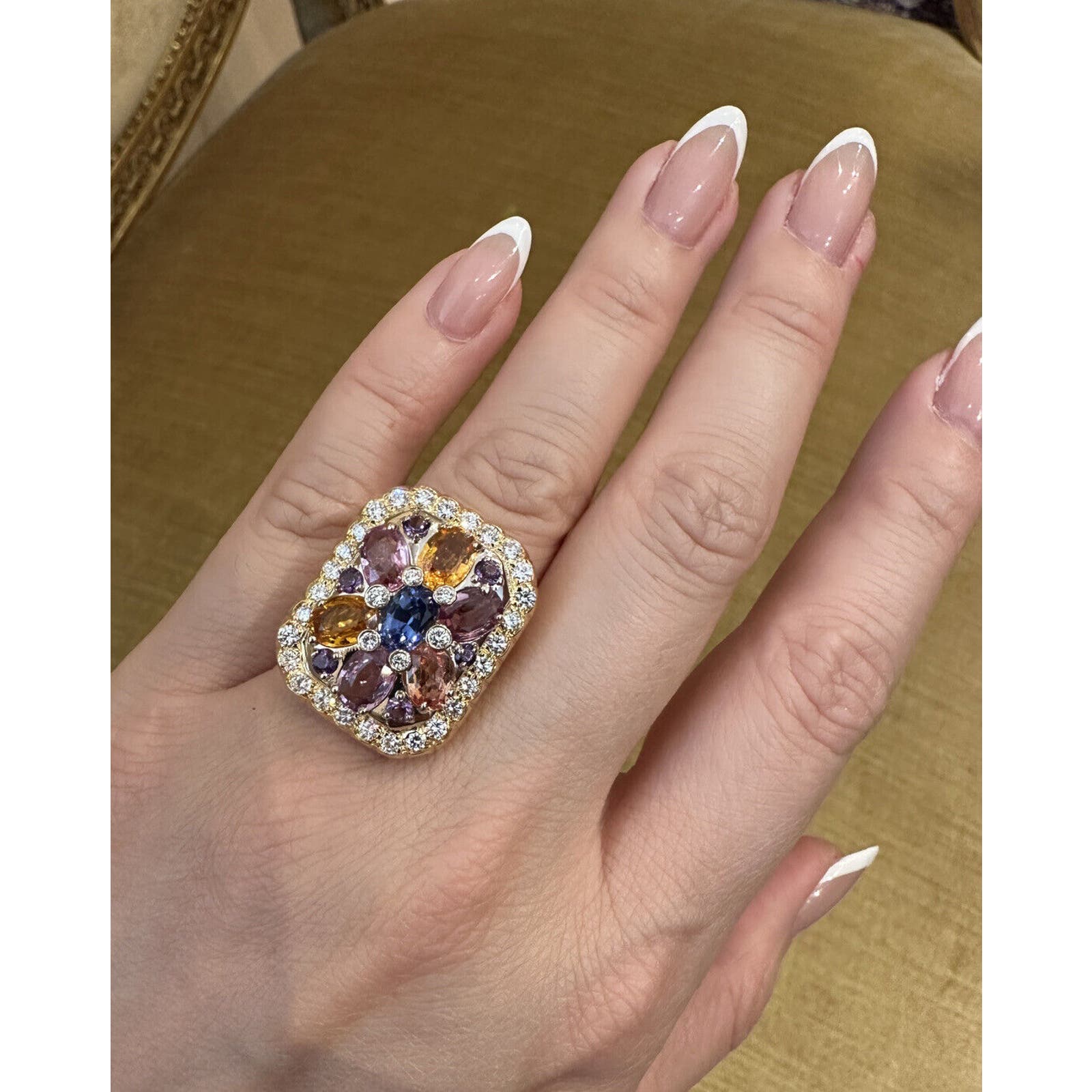 Multicolor Sapphire & Diamond Large Cocktail Ring in 18k Yellow Gold - HM2516BE
