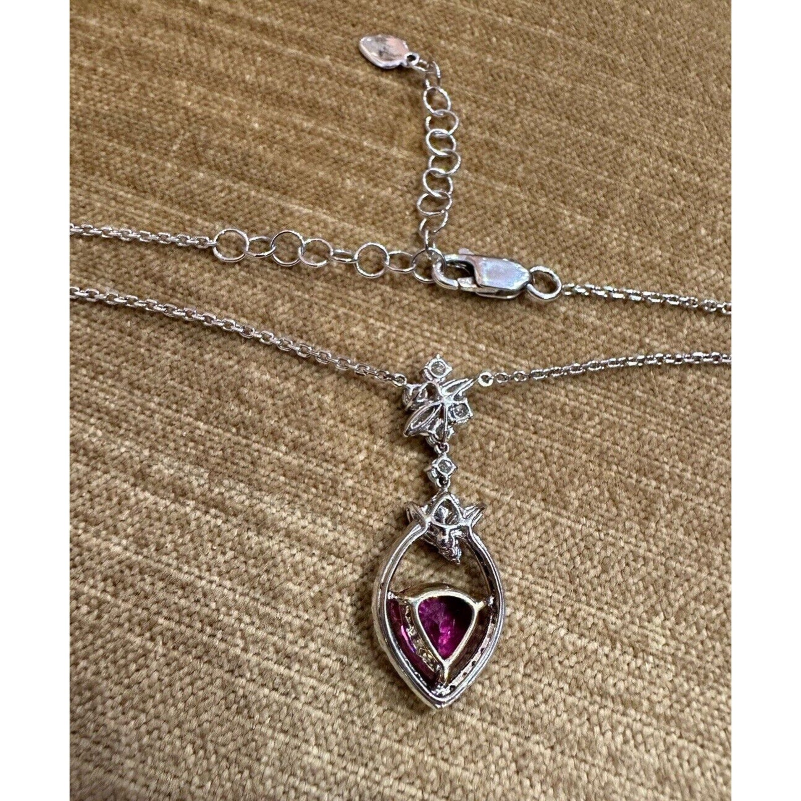 Certified Pink Sapphire and Diamond Pendant Necklace in 18k White Gold