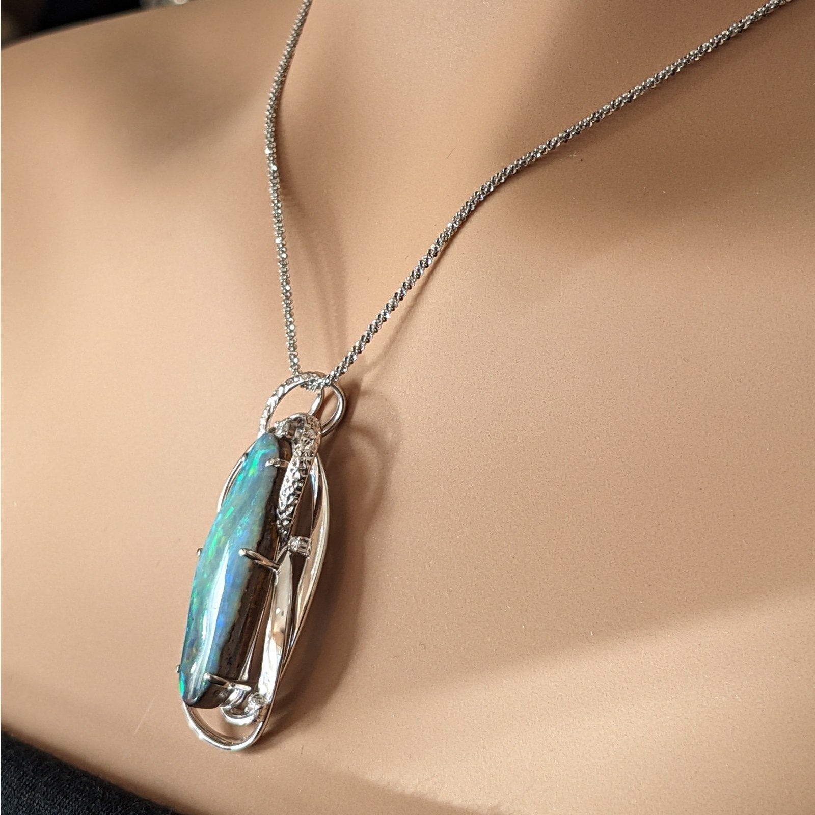 Boulder Opal and Diamond Pendant Necklace in Platinum & 18k White Gold