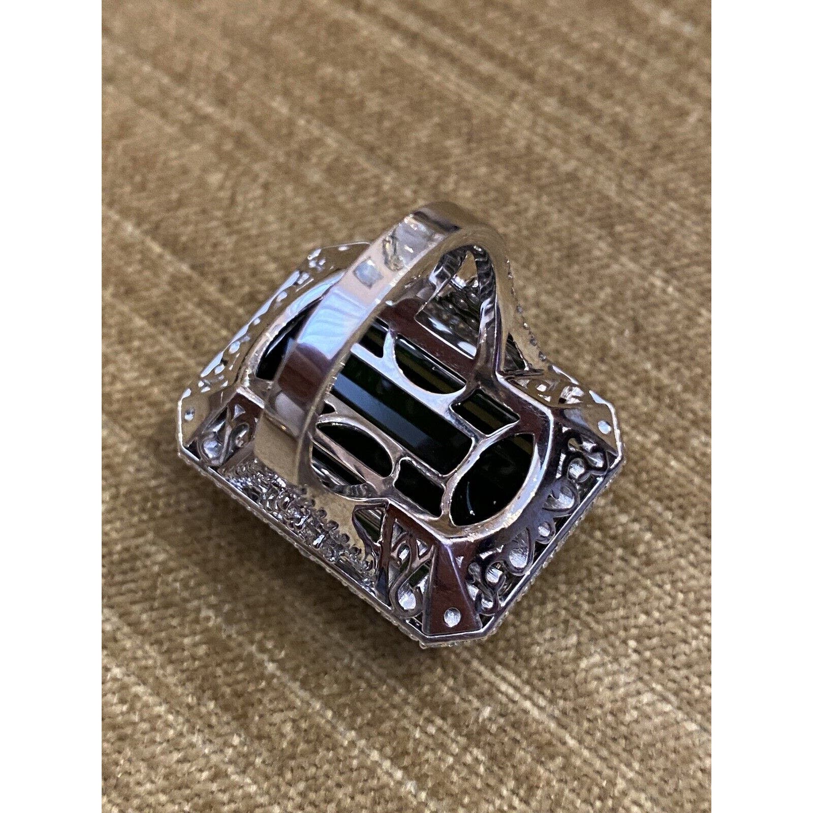 GIA 40.87 ct Green Tourmaline in Pave Diamond Ring 18k White Gold- HM2363VE