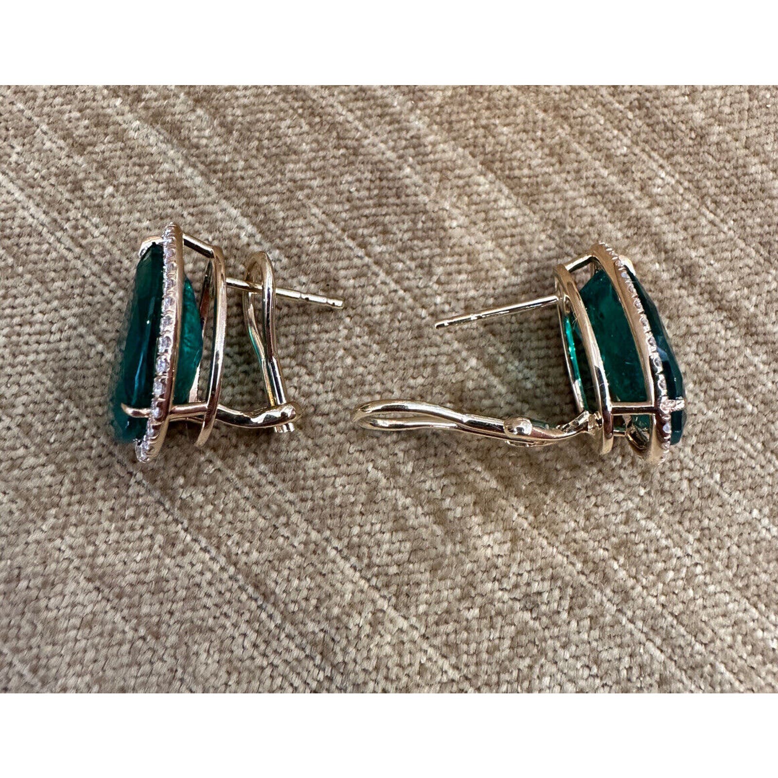 GIA Pear Emerald Halo Diamond Earrings 10.77 cttw 18k Yellow Gold -HM2495SA