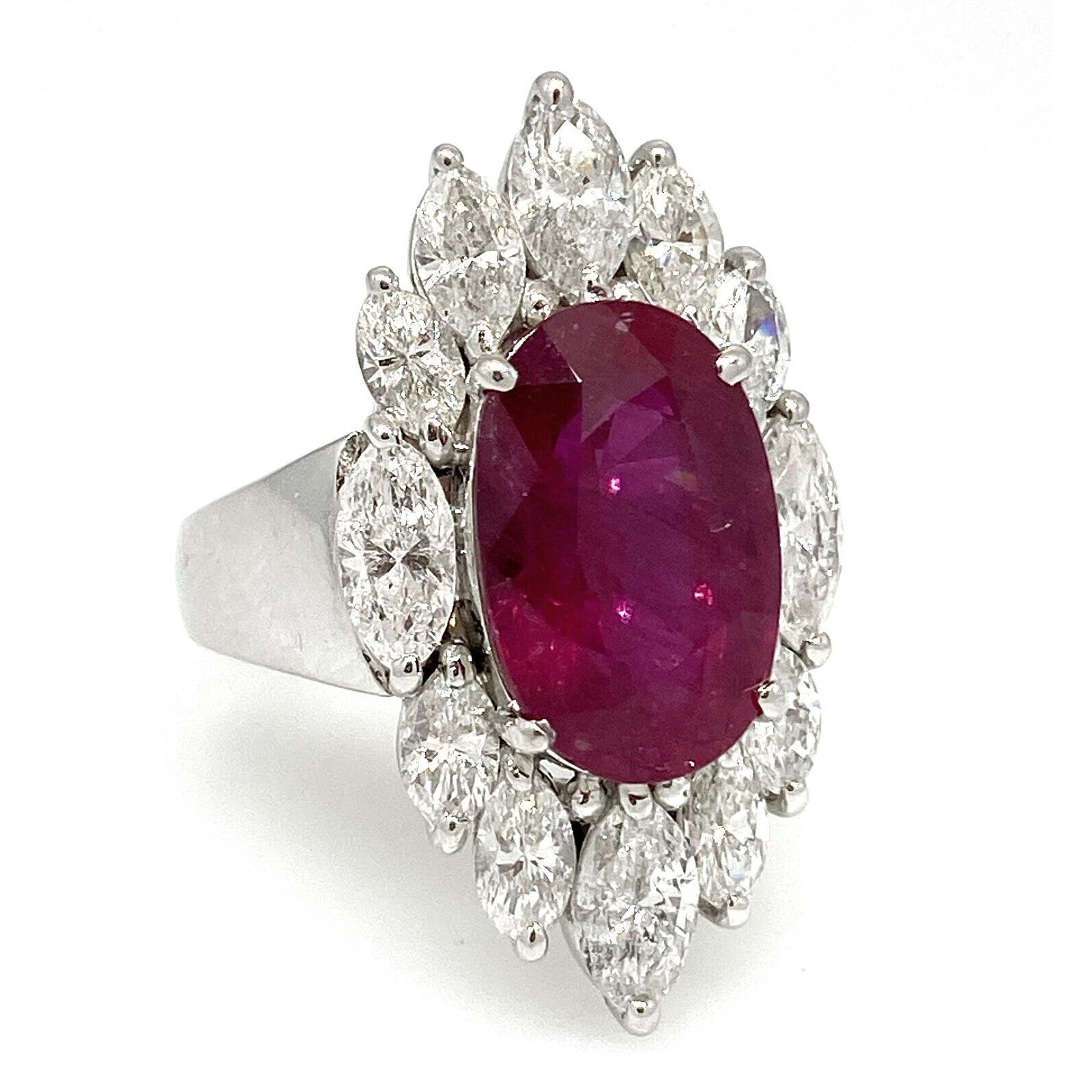 GRS Certified Oval Ruby 7.02 ct in Diamond Halo Ring in Platinum - HM2315SZ