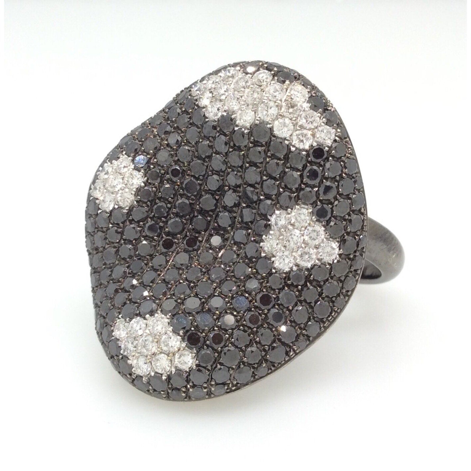 Estate Black and White Diamond Pave Statement Ring in 18k Gold