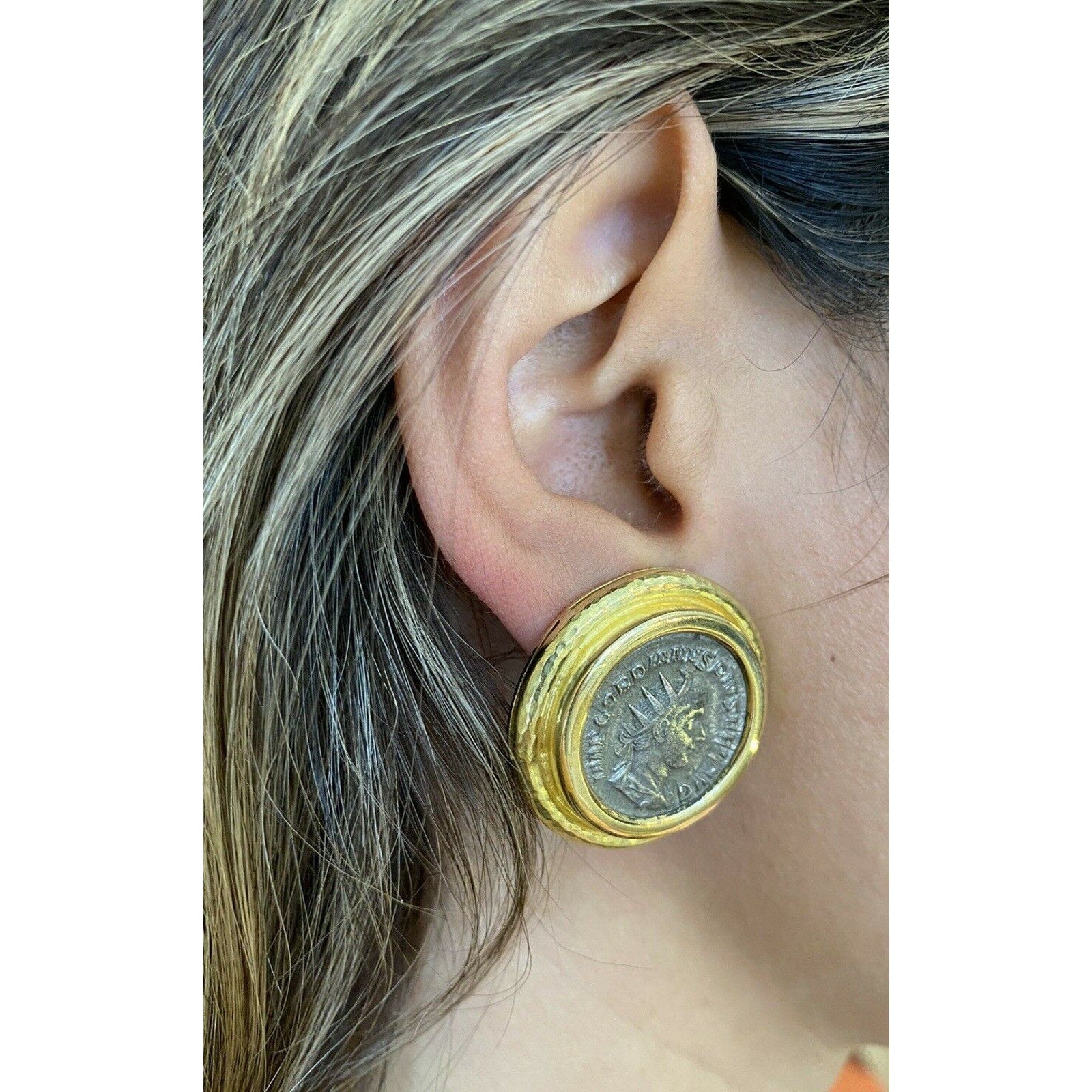 Large Elizabeth Locke Coin Button Earrings in 18k Yellow Gold