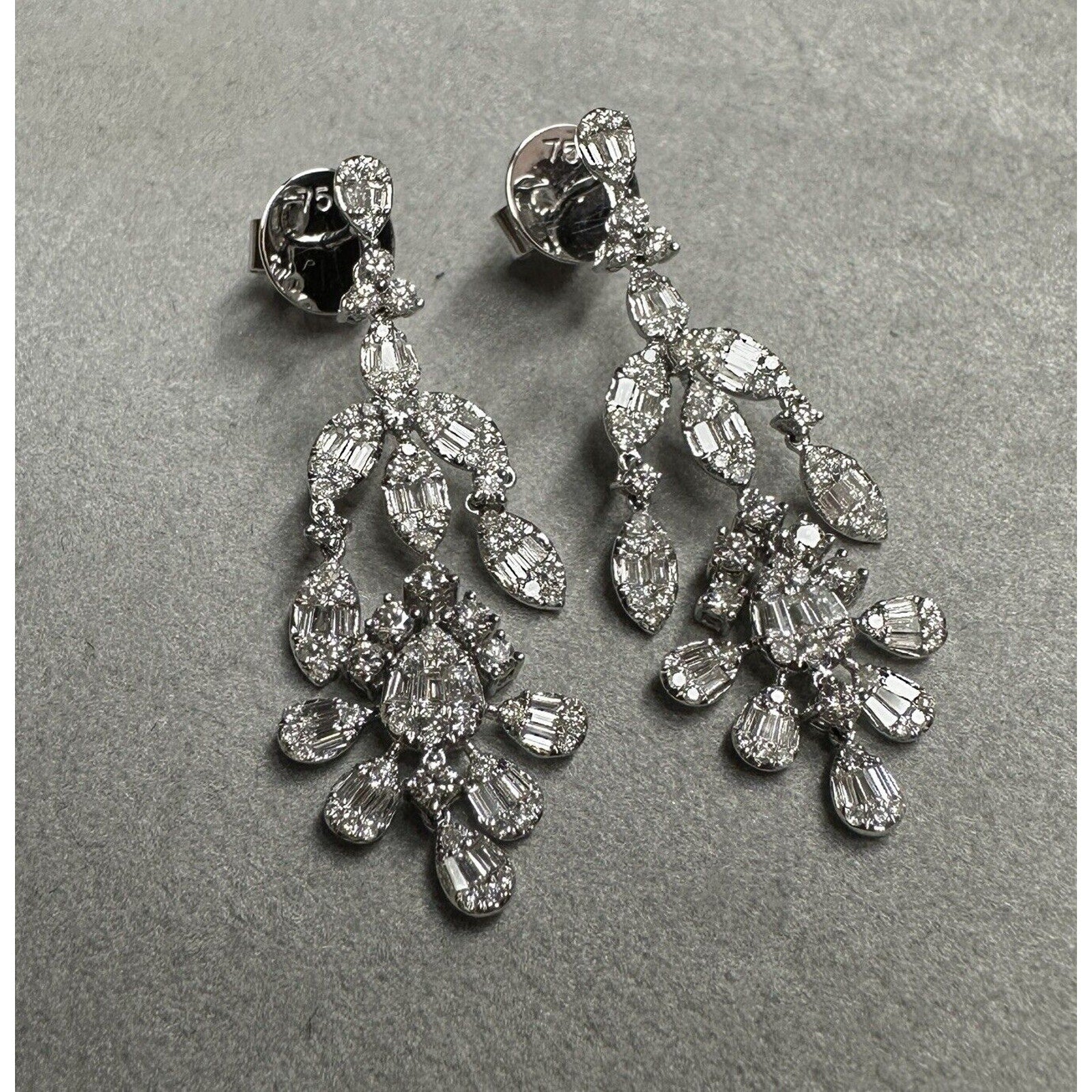 Natural Diamond Chandelier Drop Earrings 2.12 cttw in 18k White Gold