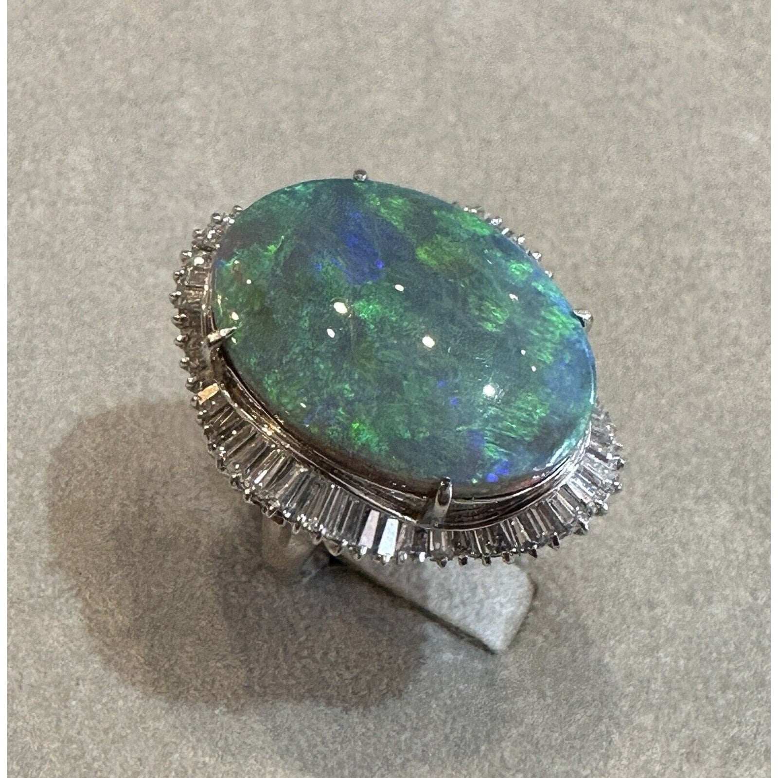 Natural Black Opal 15.60 ct and Diamond Cocktail Ring in Platinum