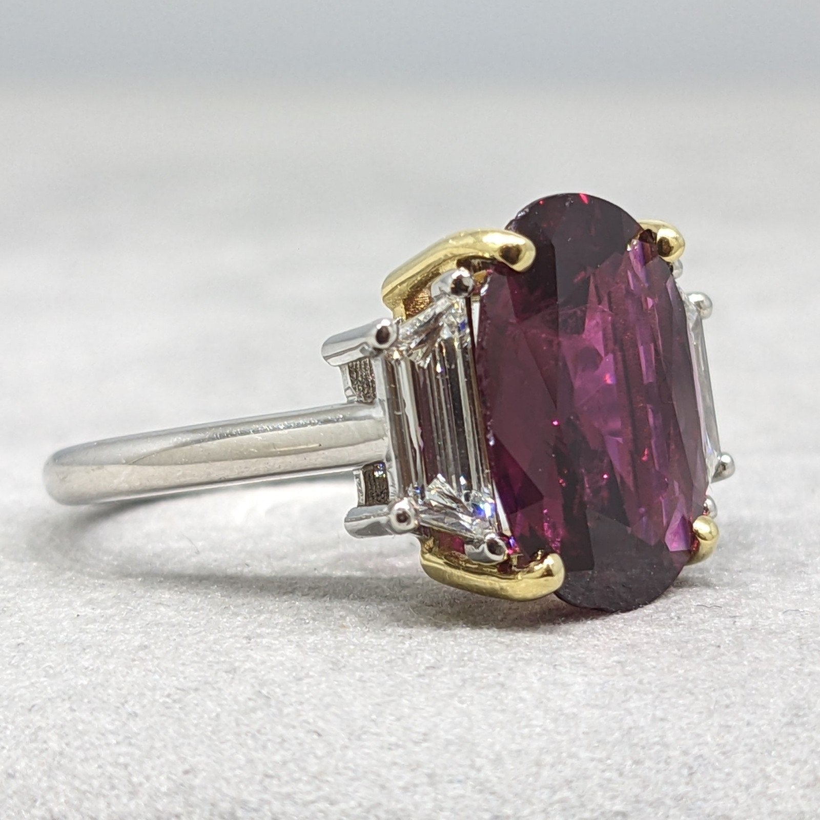 GIA 5.91 ct Natural Unheated Oval Ruby Diamond Ring in Platinum & 18k Yellow Gold