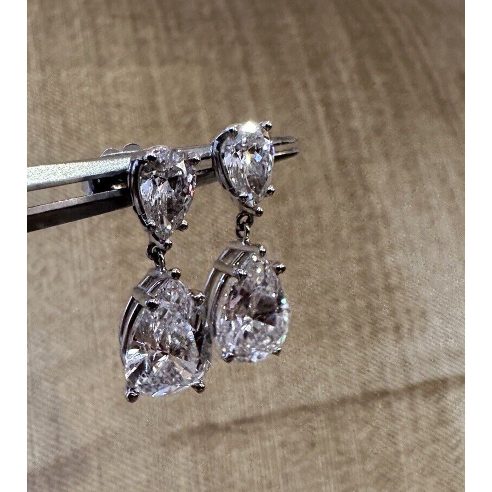 GIA Certified Pear Shaped Diamond Drop Earrings in 18k White Gold - C300B