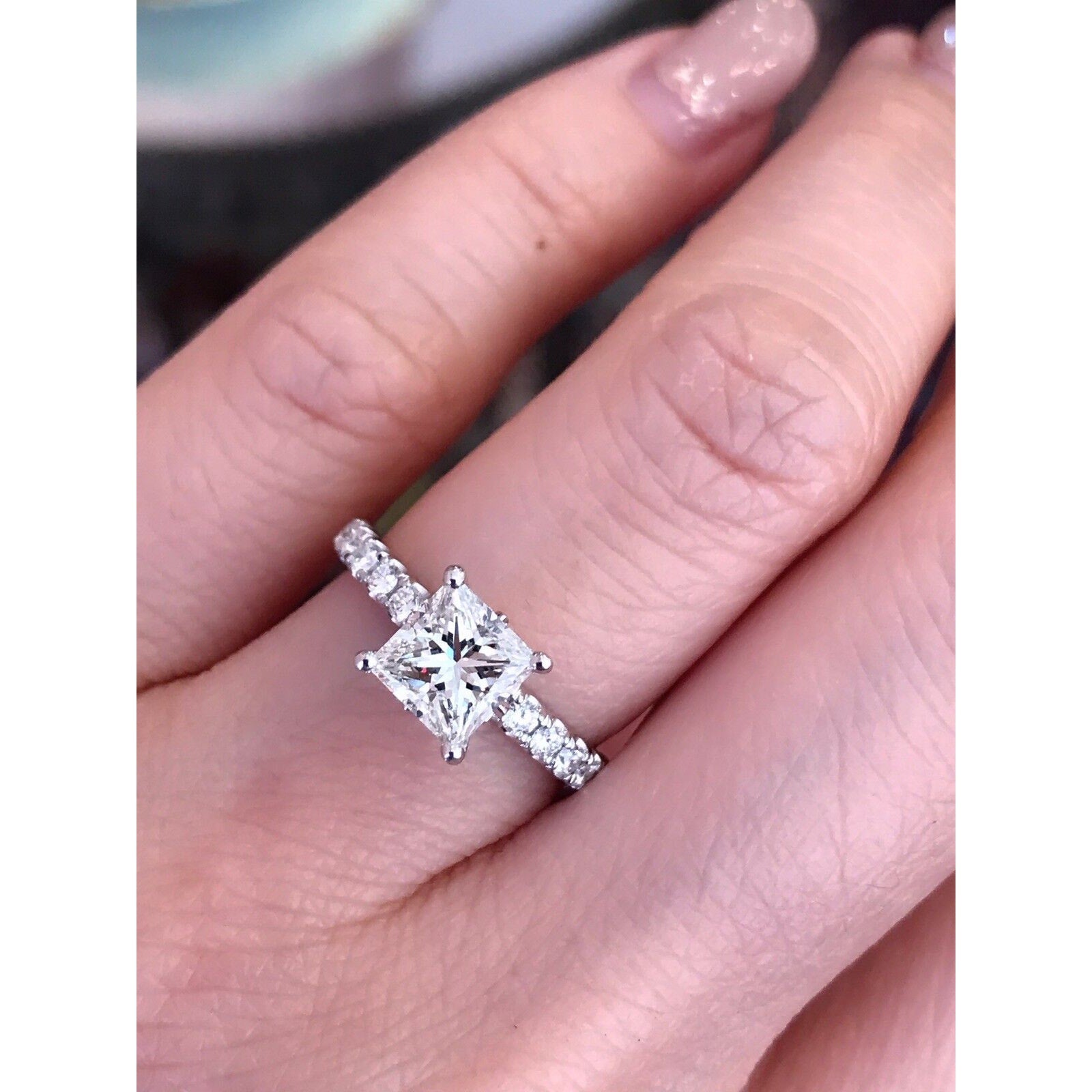 GIA 1.20 ct Princess Cut Diamond J-SI1 in 18k White Gold Diamond Ring