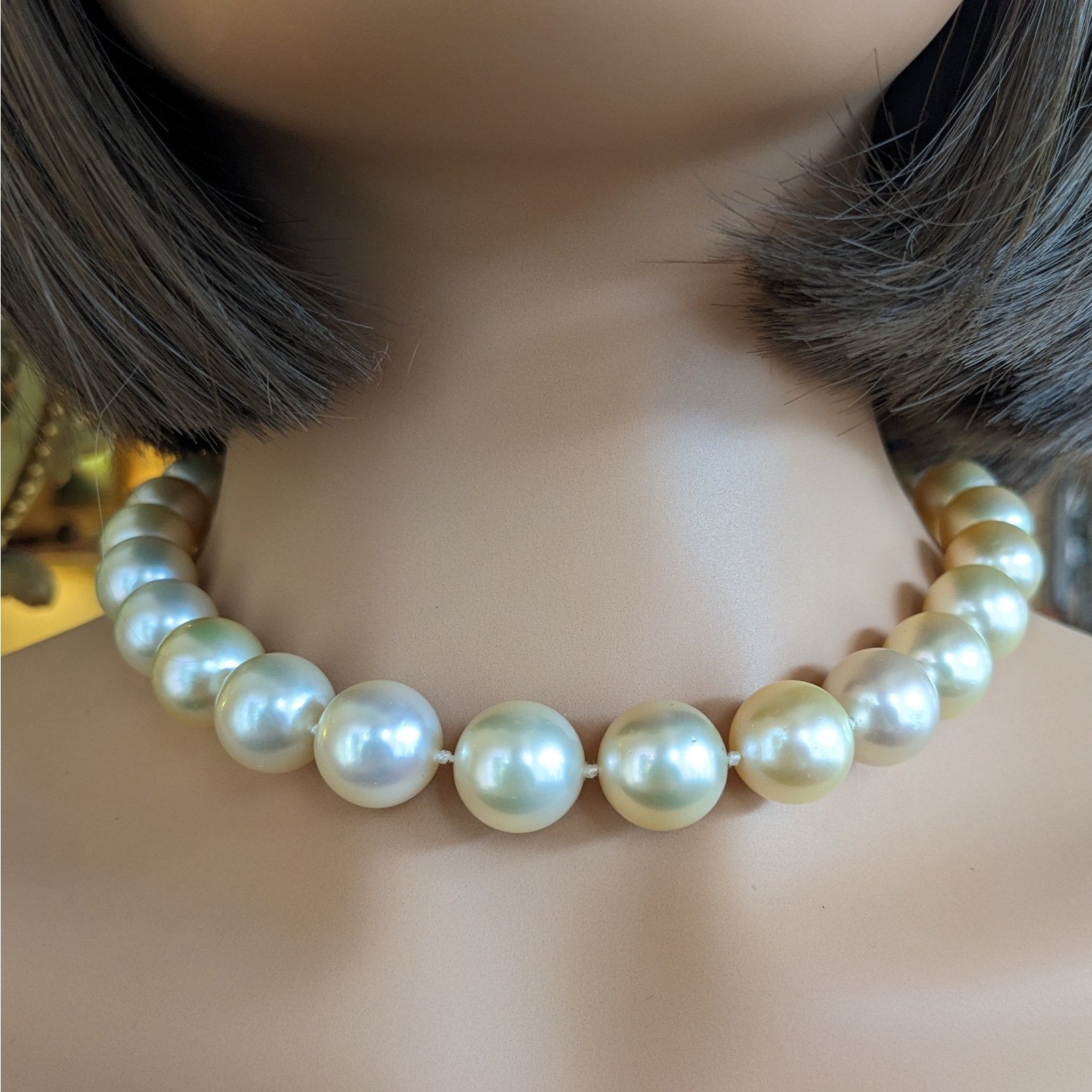 Golden South Sea Pearl Necklace 16.8 inch 18k White Gold Diamond Clasp
