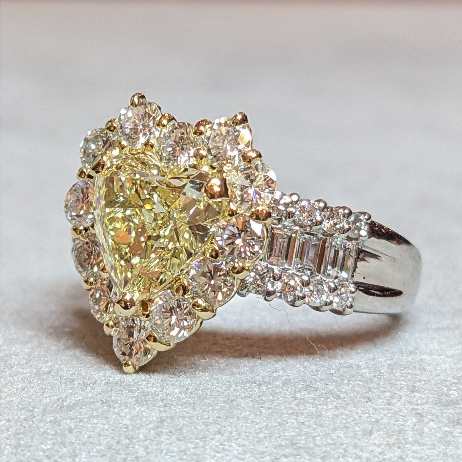 GIA 2.02 ct Fancy Yellow Heart Diamond in Platinum Diamond Ring