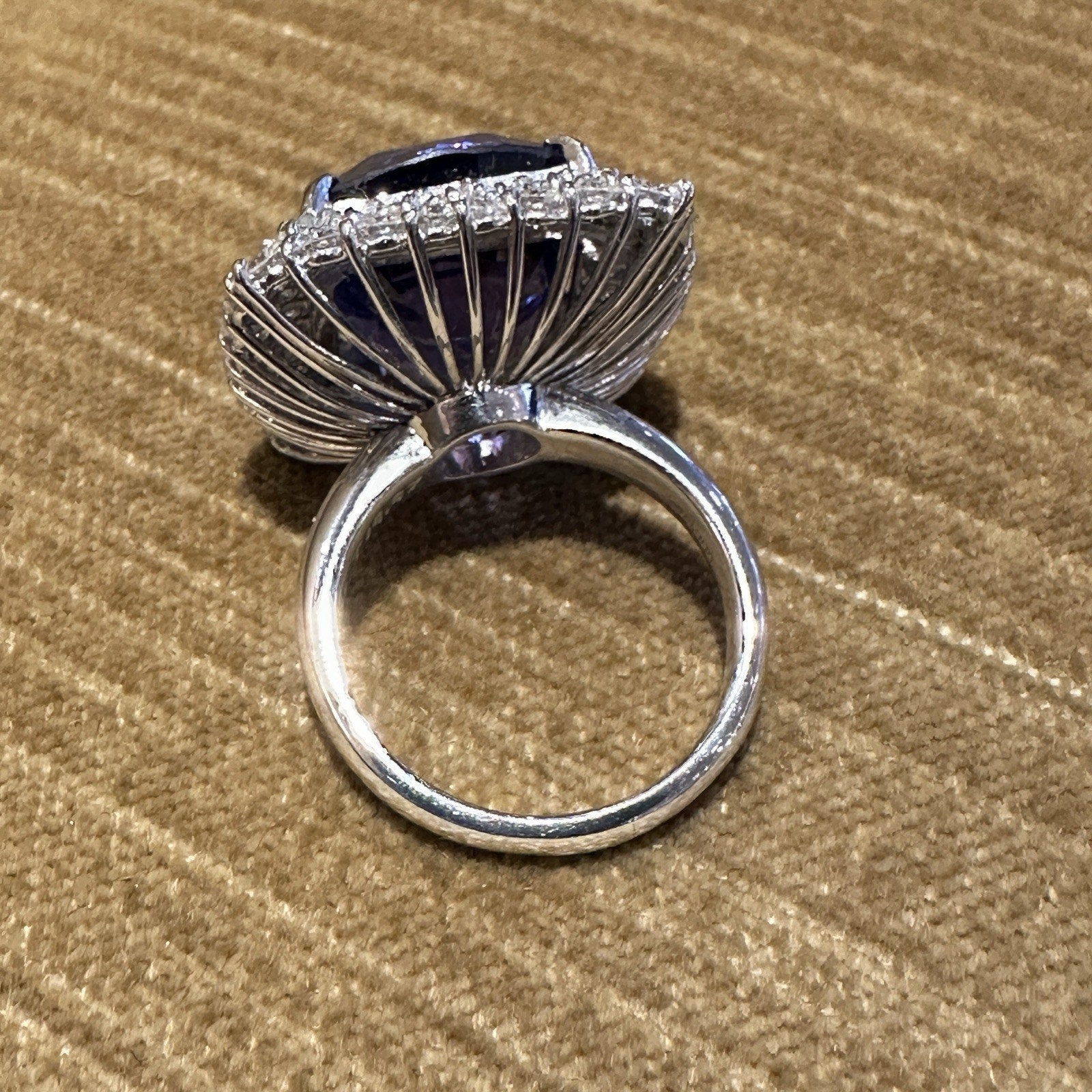 GIA 19.97 carat Cushion Tanzanite Ring with Diamond Halo in Platinum