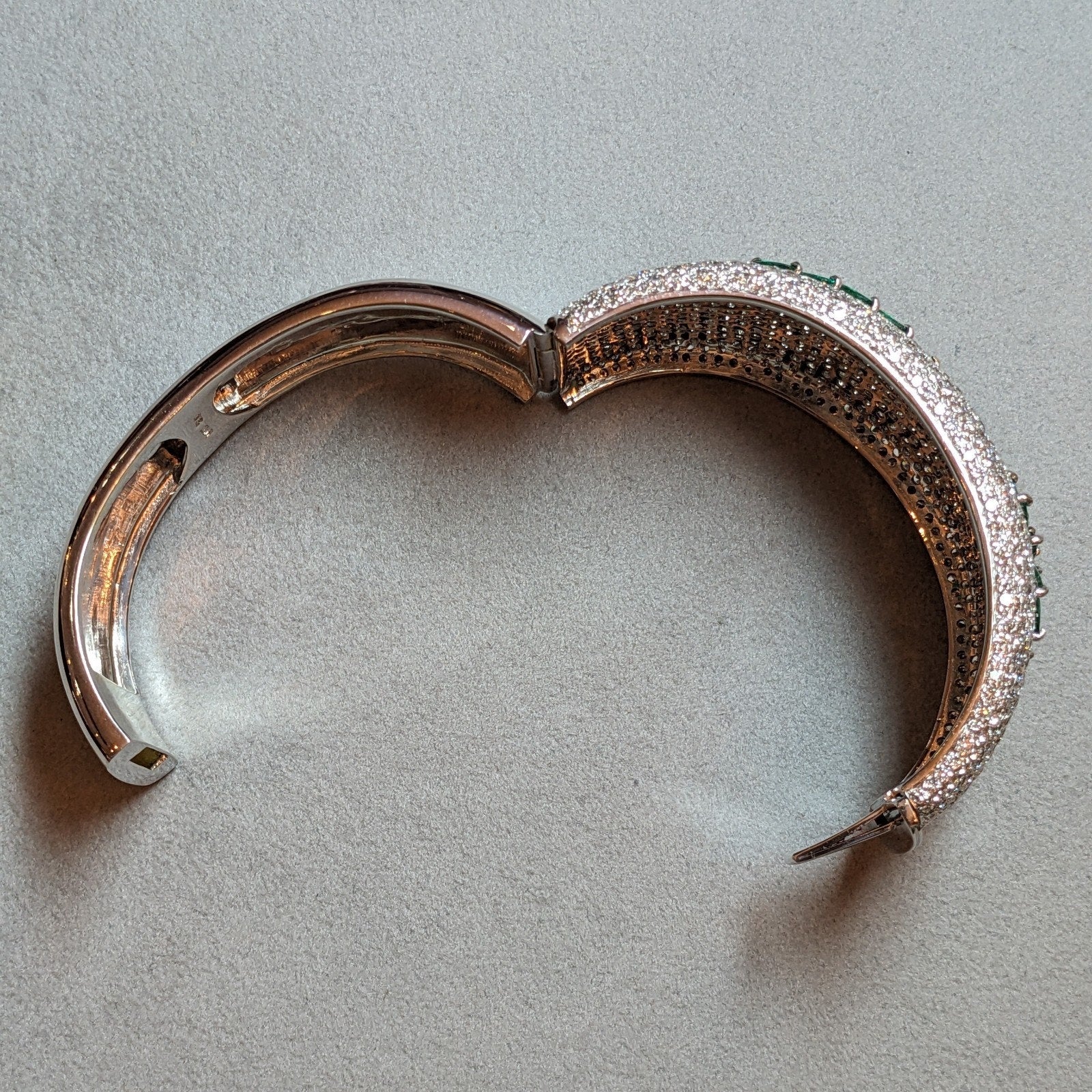 Wide Pave Diamond and Marquise Emerald Bangle Bracelet in 18k Gold