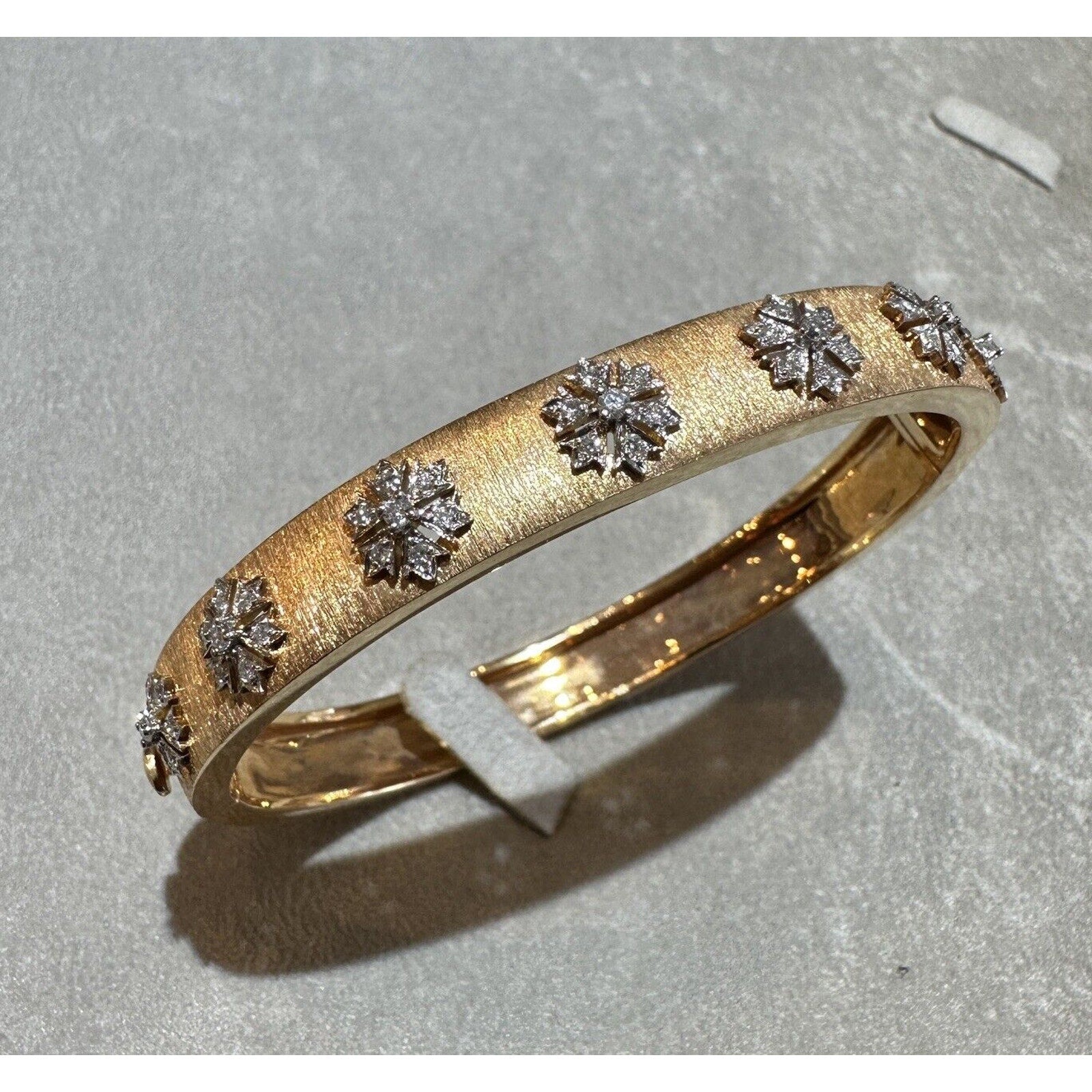 Natural Diamond Bangle Bracelet in Textured 18k Rose Gold