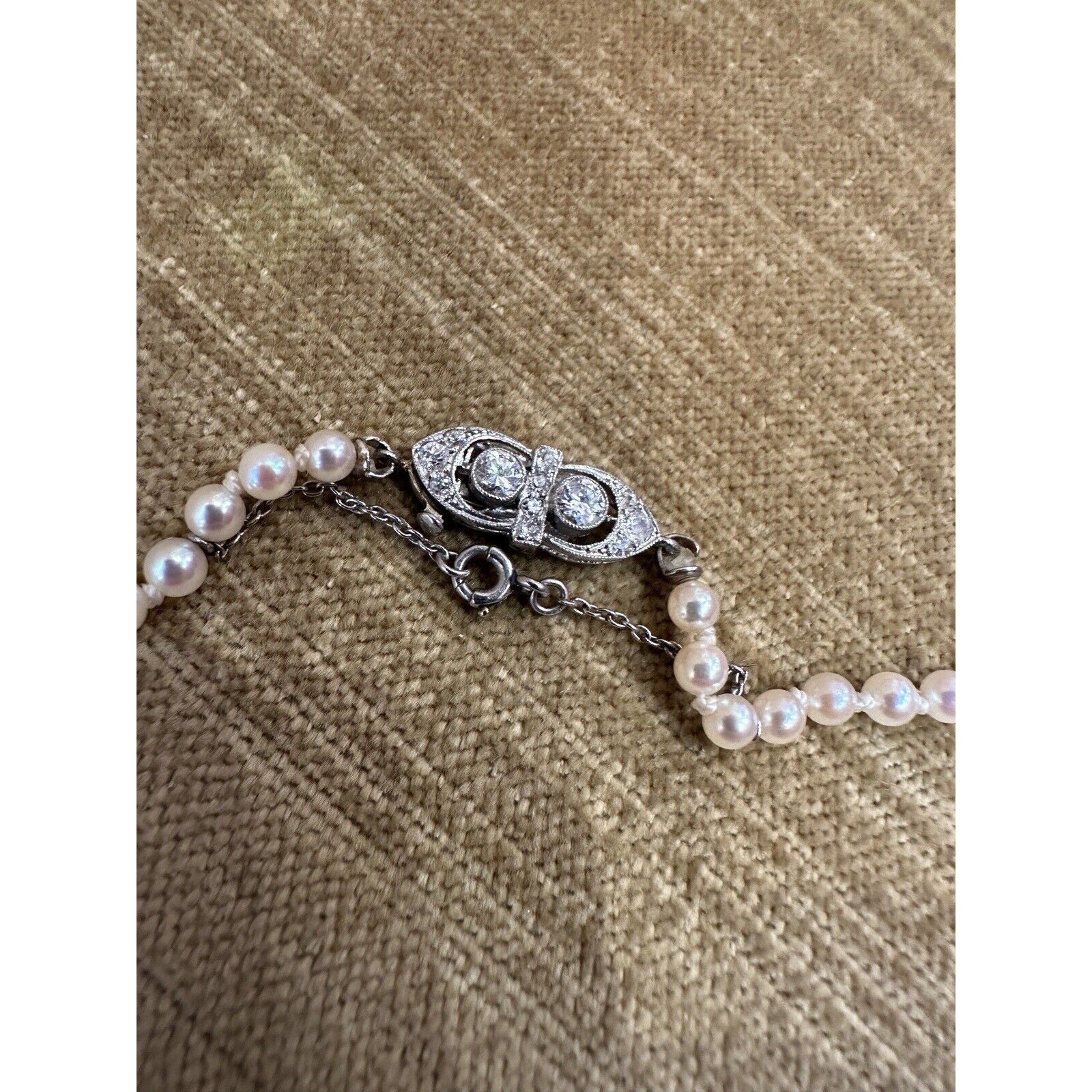 Graduated Pearl Necklace with Vintage French Diamond Clasp in 18k White Gold