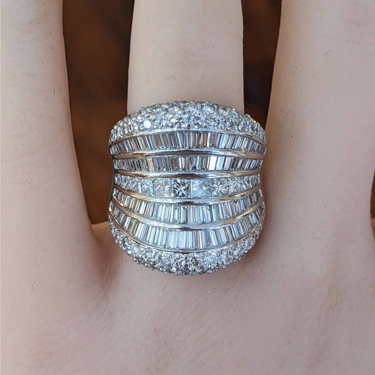 Baguette, Round & Princess Diamond Wide Cocktail Ring in Platinum