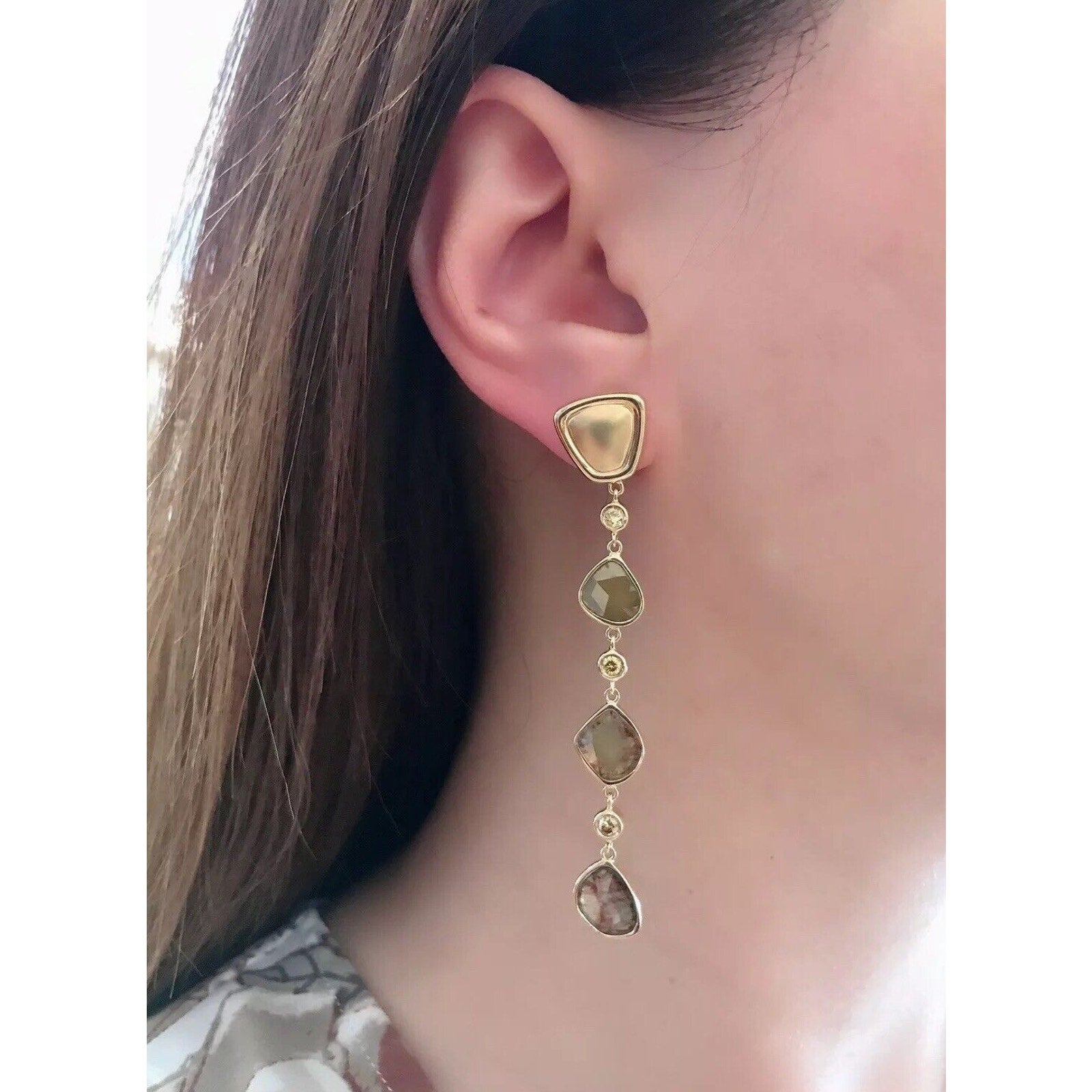 Sliced and Faceted Cognac Diamond Drop Earrings in 18k Yellow Gold