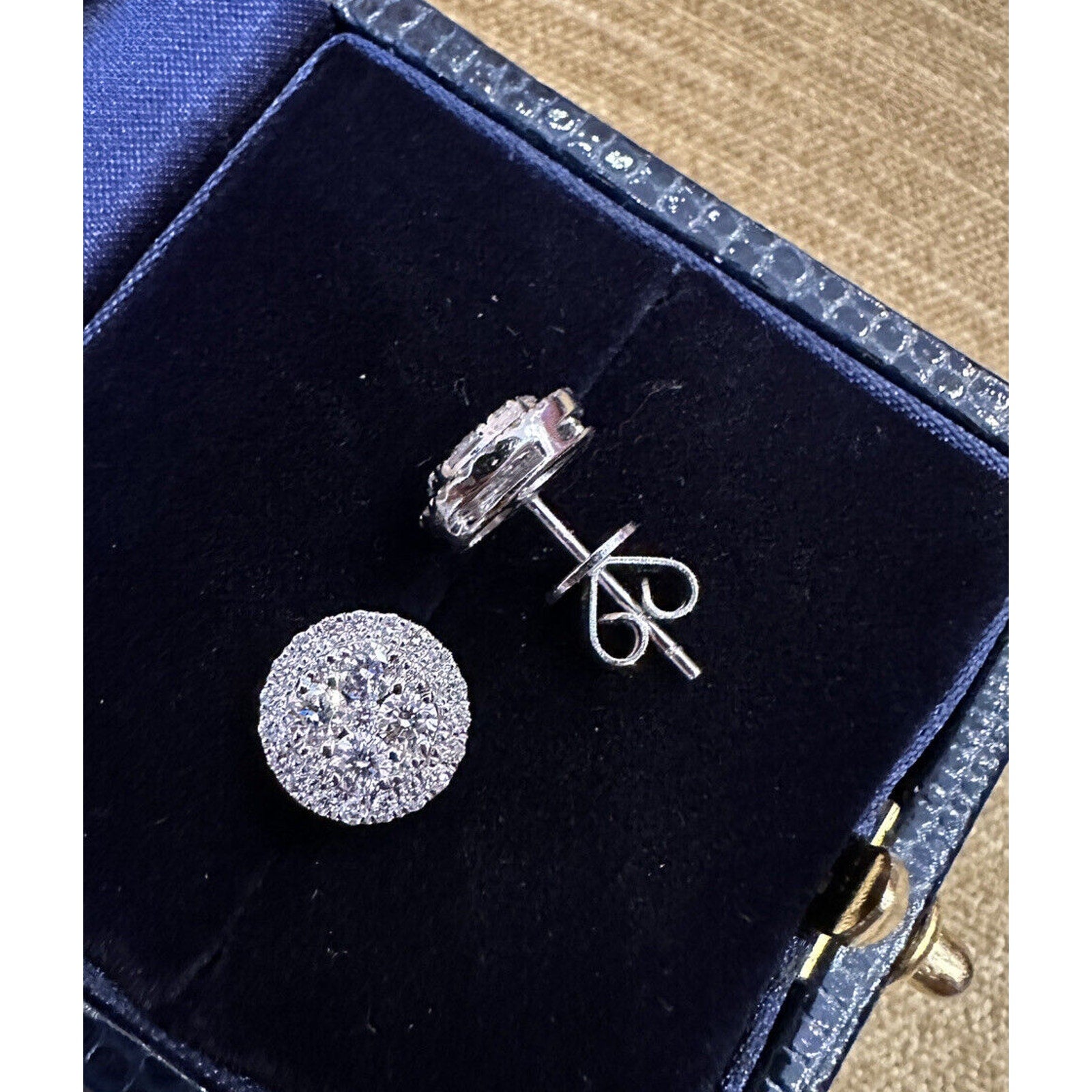 Round Diamond Cluster Stud Earrings .97 cttw in 18k White Gold