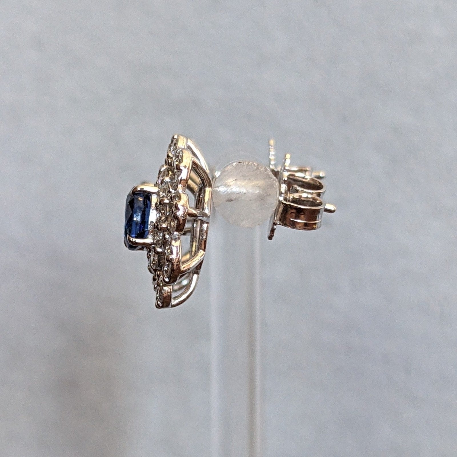 Oval Blue Sapphire and Diamond Stud Earrings in Platinum/18k Gold
