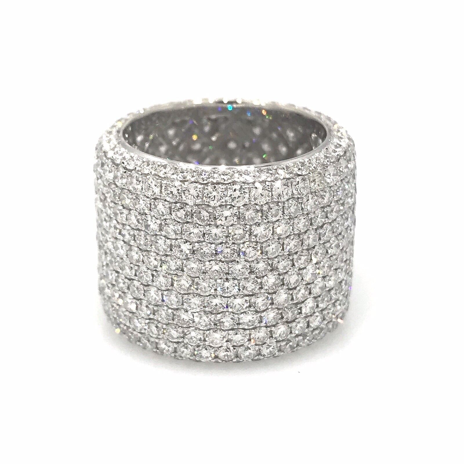 8.26 cttw Twelve Row Wide Diamond Eternity Cigar Ring 18k White Gold