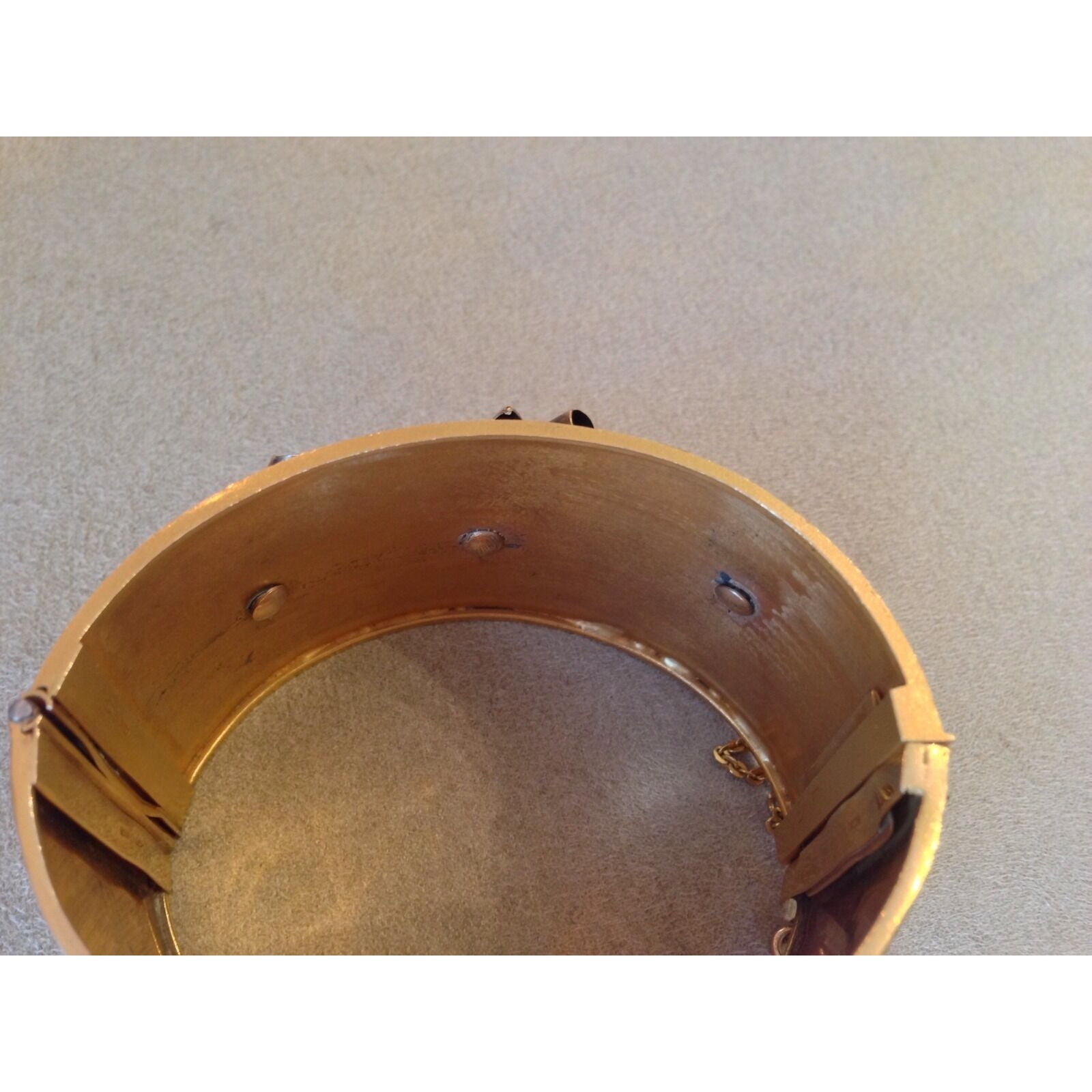 Antique Wide Gold Bangle Bracelet in 12K Yellow Gold with Emeralds